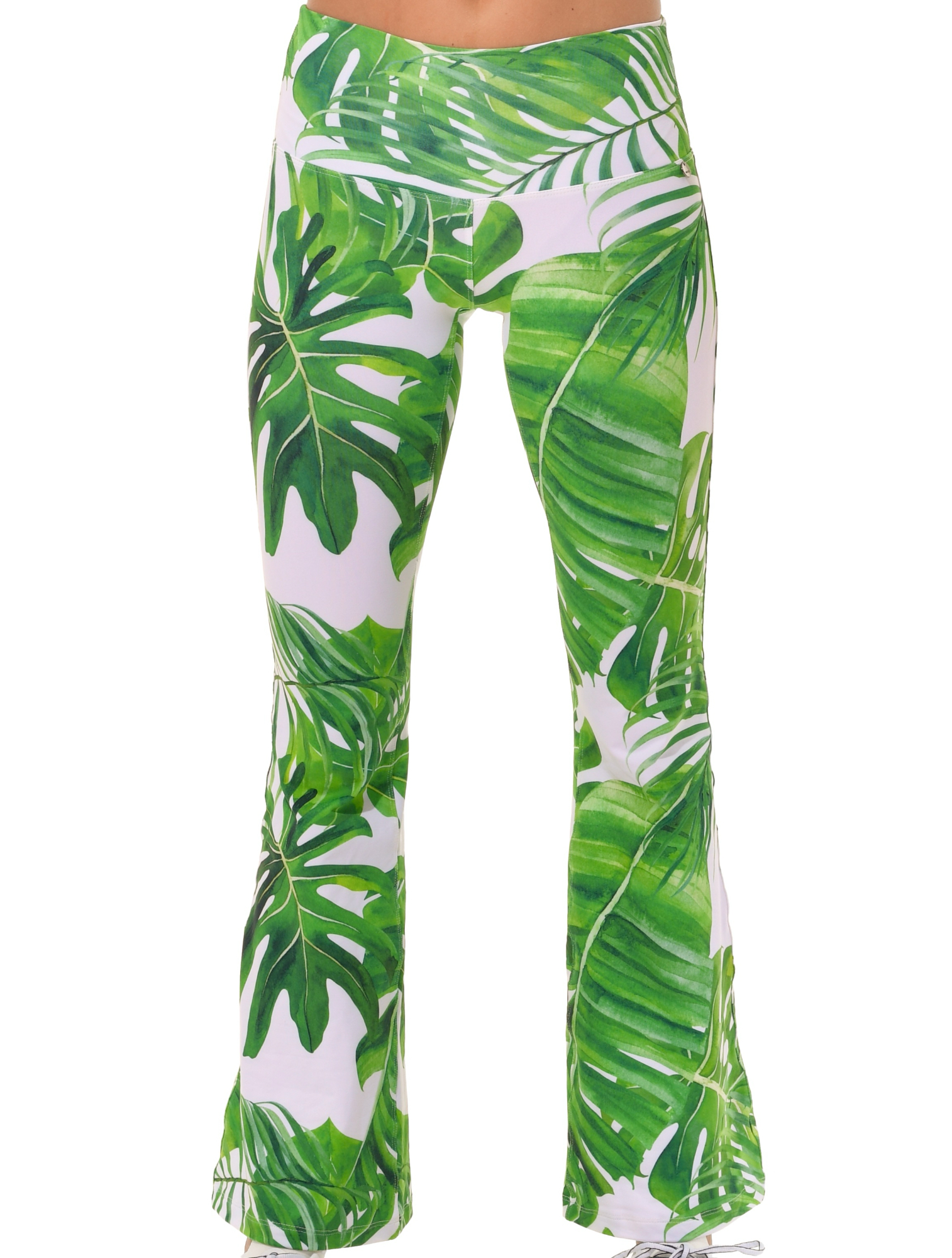 Monstera print flared yoga pants
