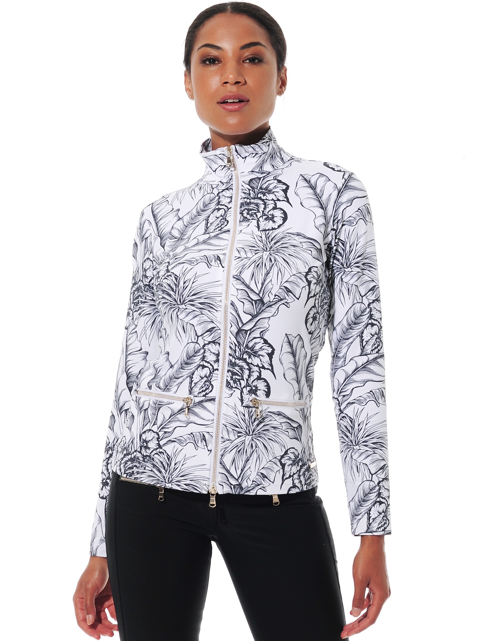 Tropical Leaves Print Jacke black/white