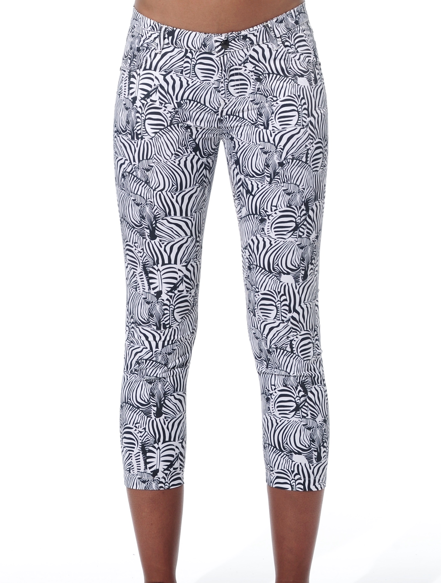 4way stretch print cropped 5pockets black/white 