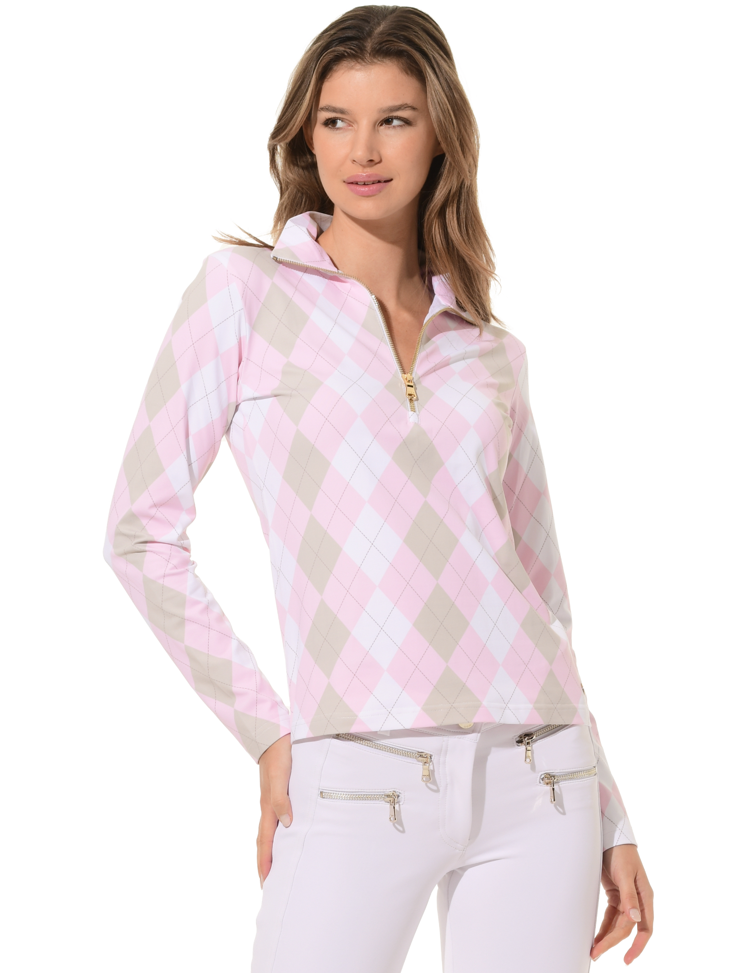 Argyle Print Zip Longsleeve macaron