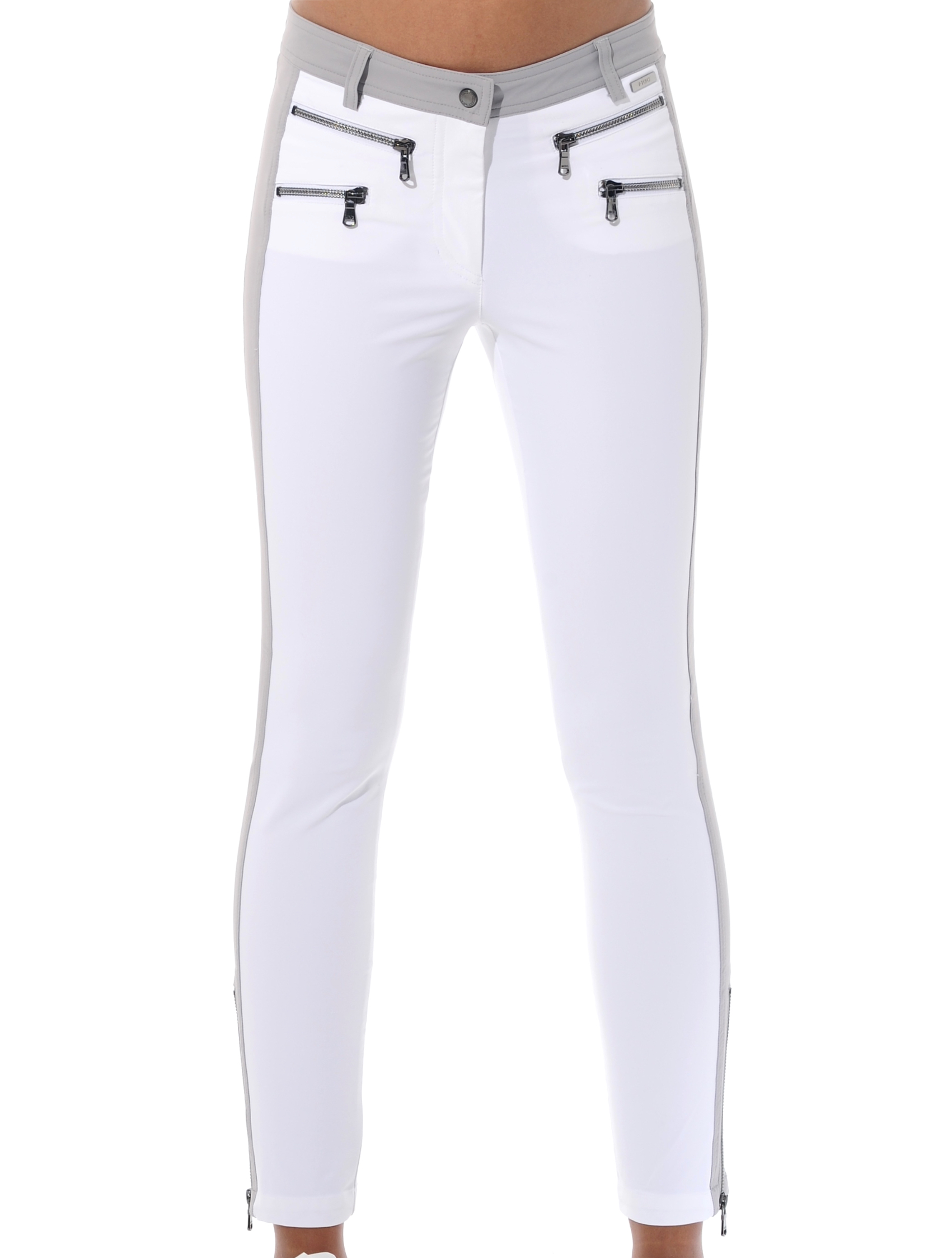 4way stretch double zip ankle pants white/grey 