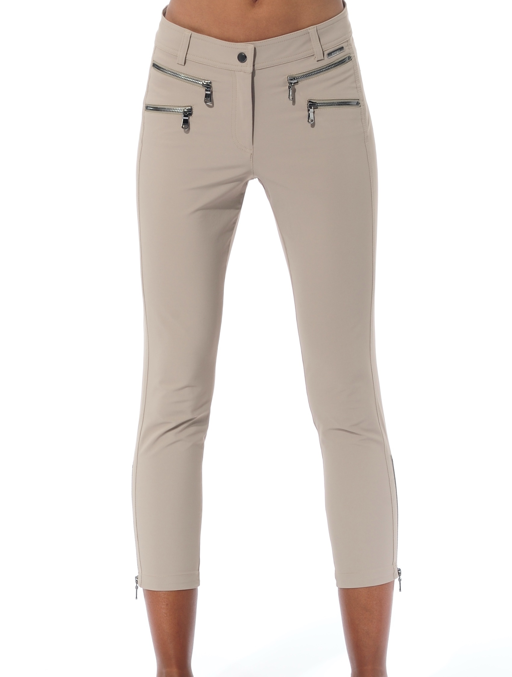 4way stretch double zip cropped pants taupe 