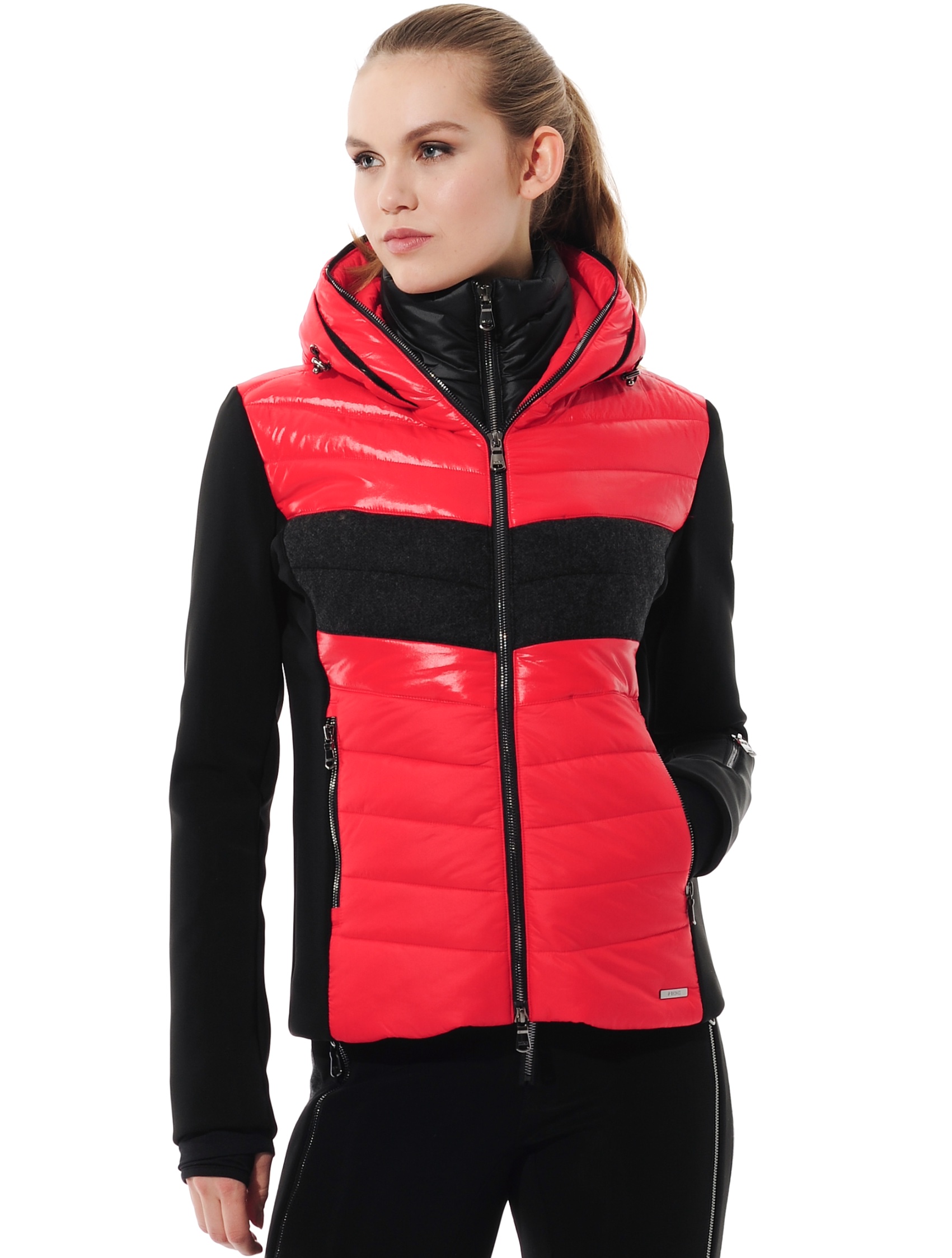 ski jacket with 4way stretch sleeves and side panels red/black 
