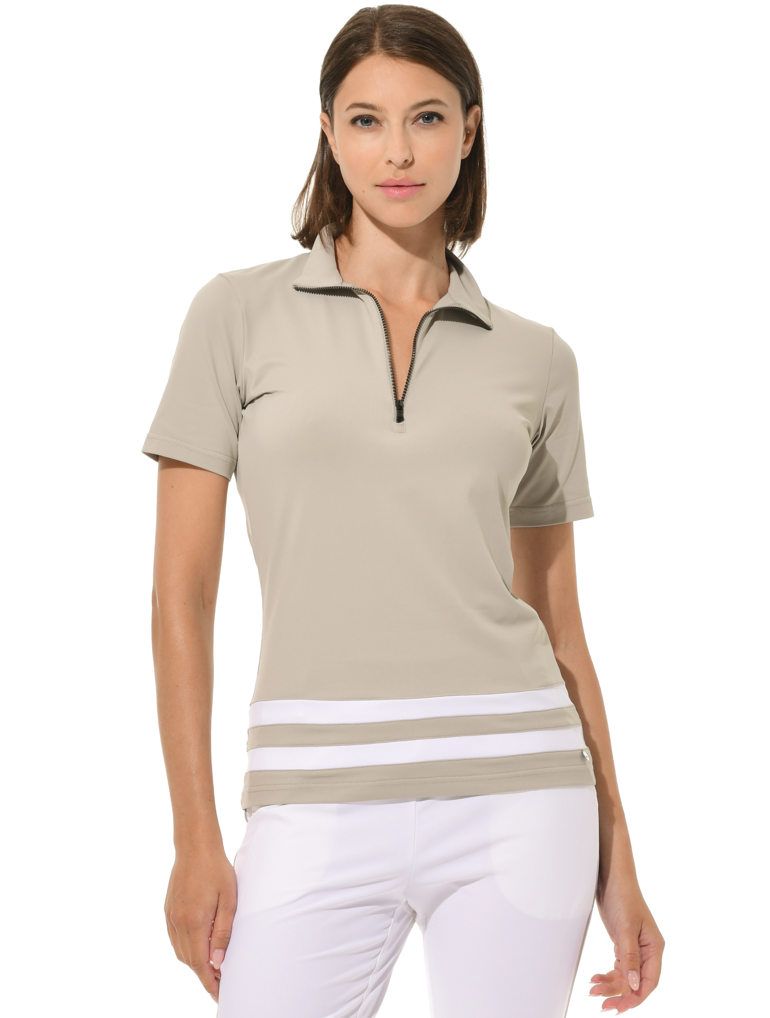 Jersey Zip Polo Shirt sage grey/white