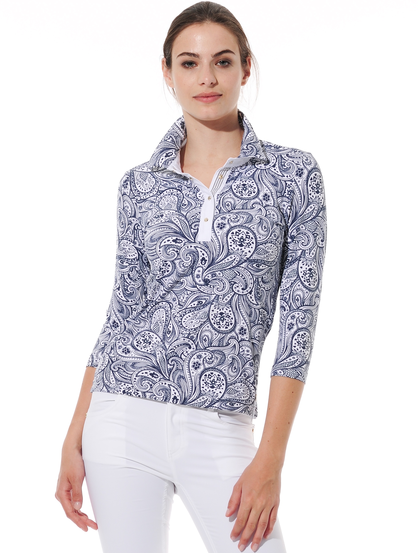 Paisley print polo shirt navy 