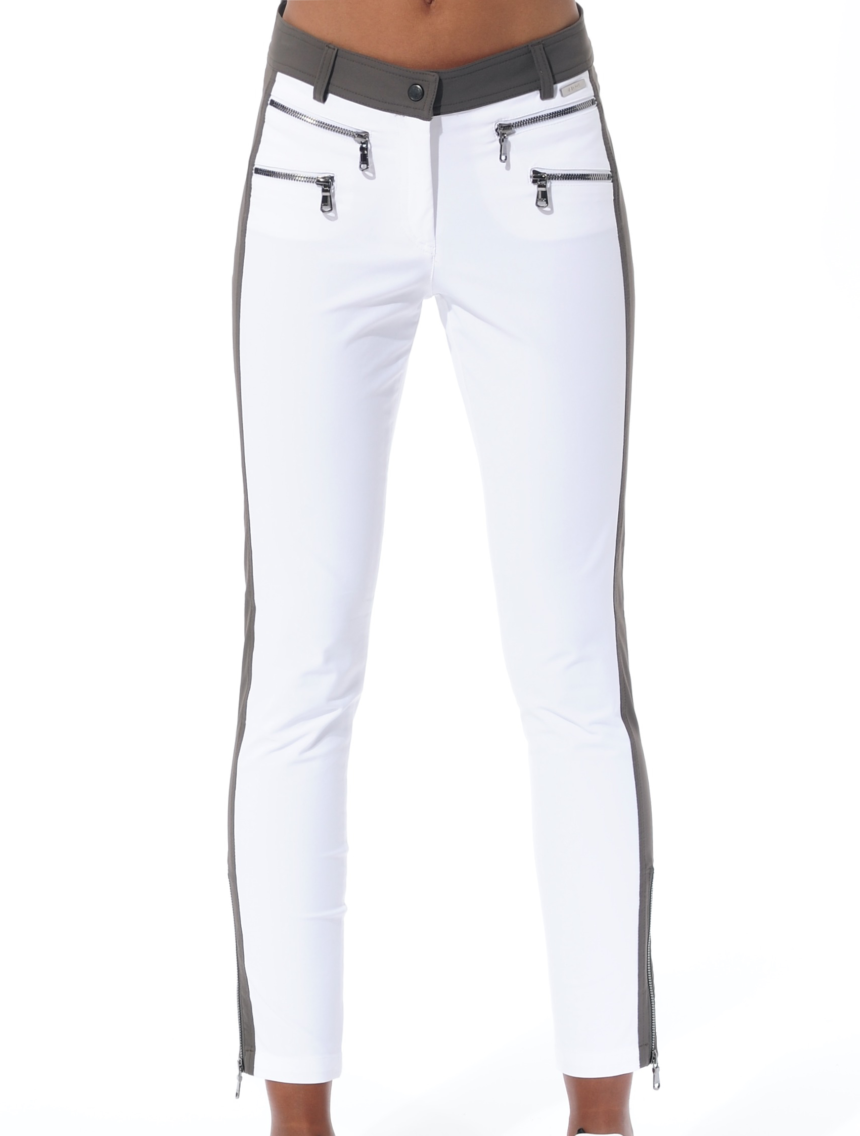 4way stretch double zip ankle pants white/stone 