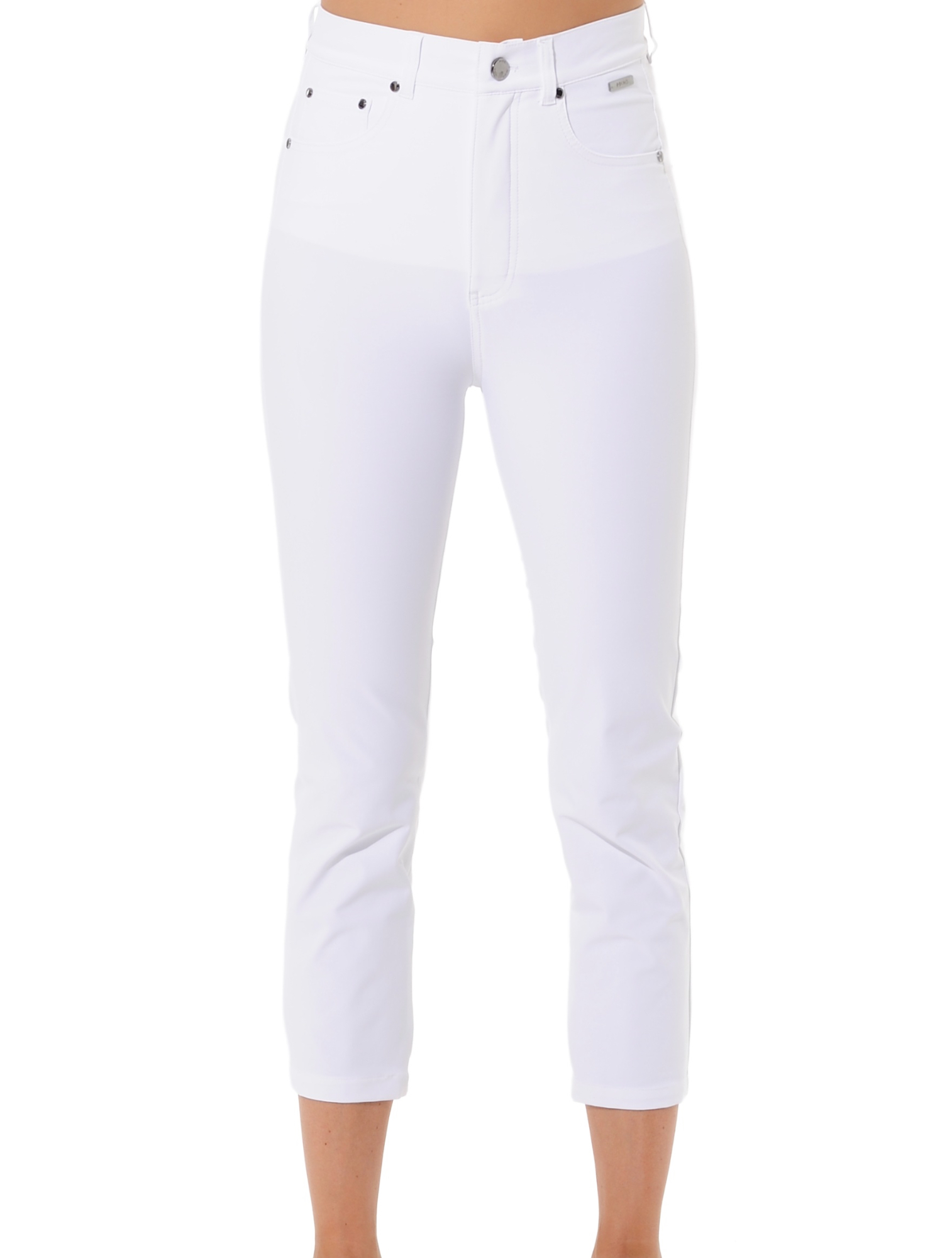 4way stretch high waist cropped pants white 