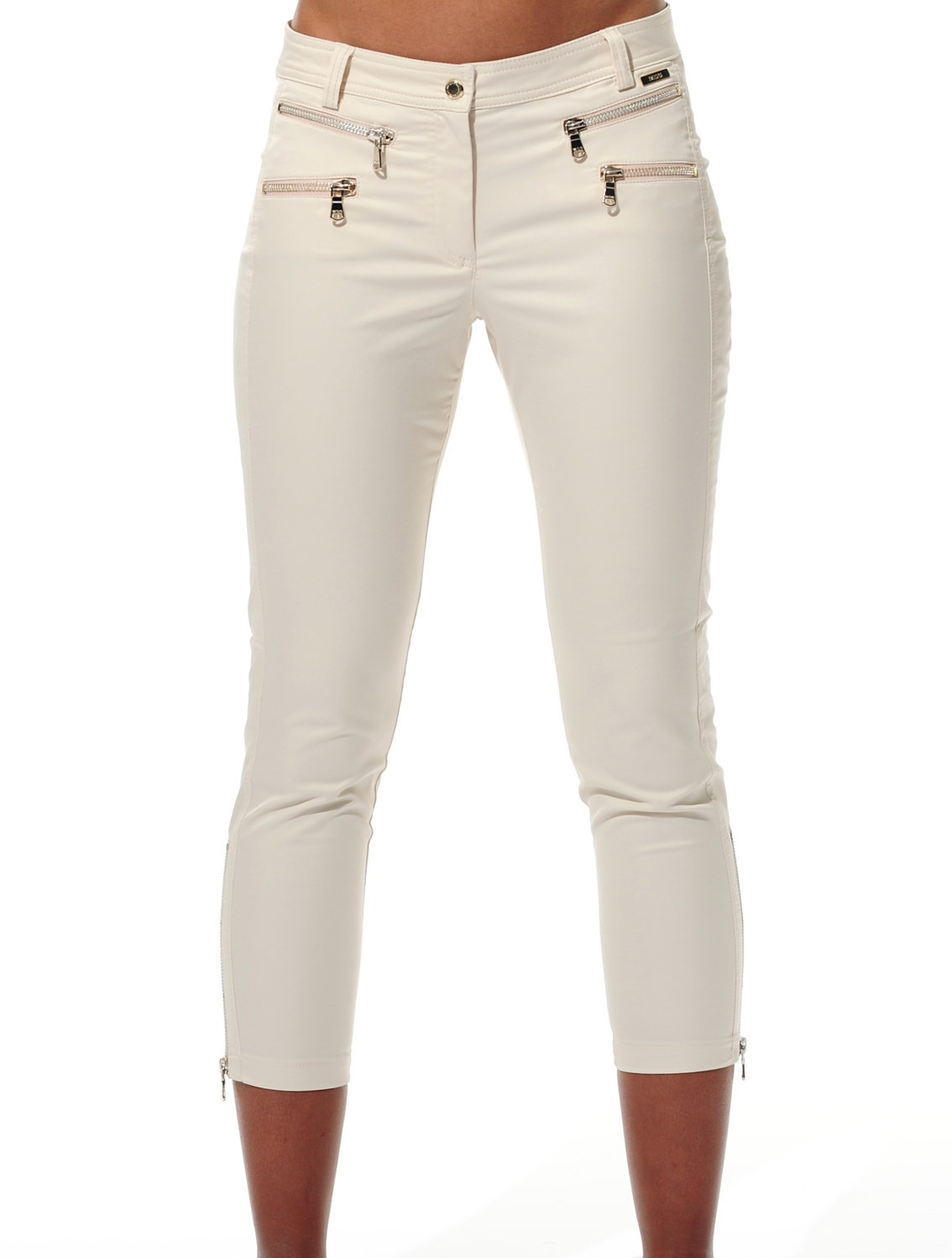 Shiny Stretch Double Zip Cropped Pants seashell