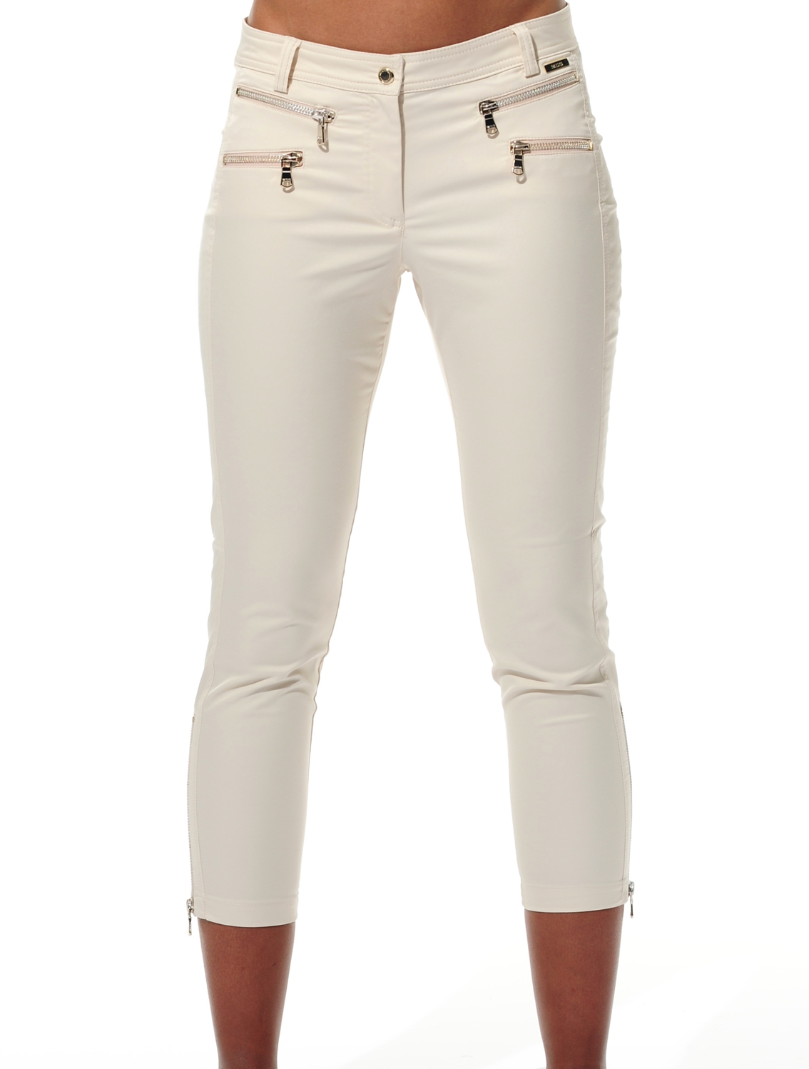 shiny stretch double zip cropped pants seashell 