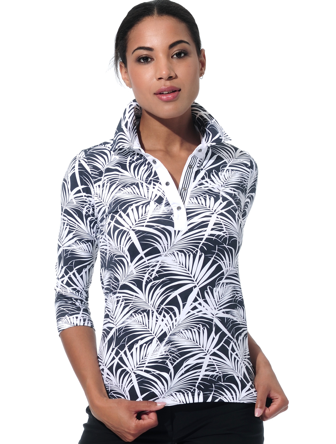 Jungle print polo shirt black/white 