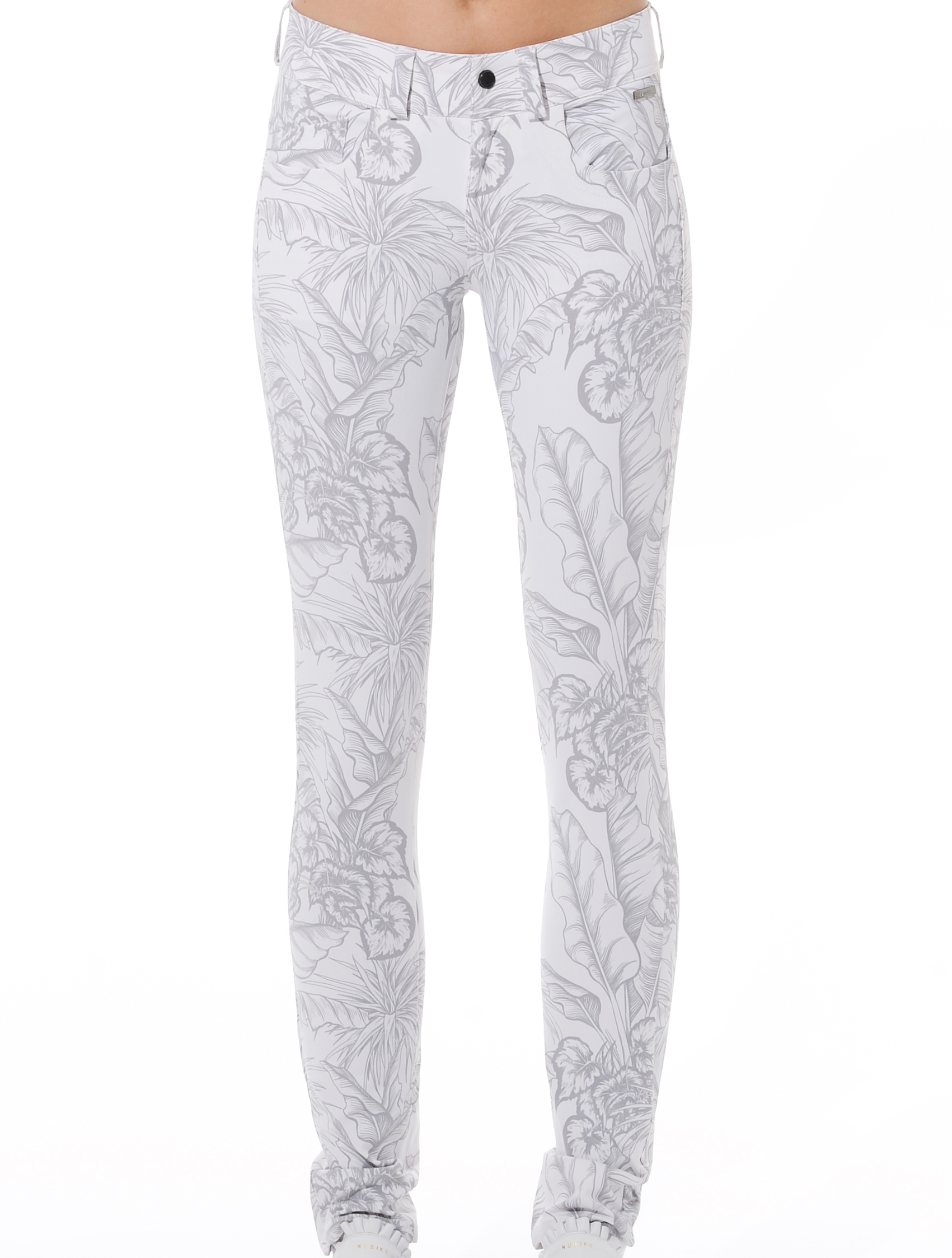 Tropical Leaves Print Skinny 5pockets grey