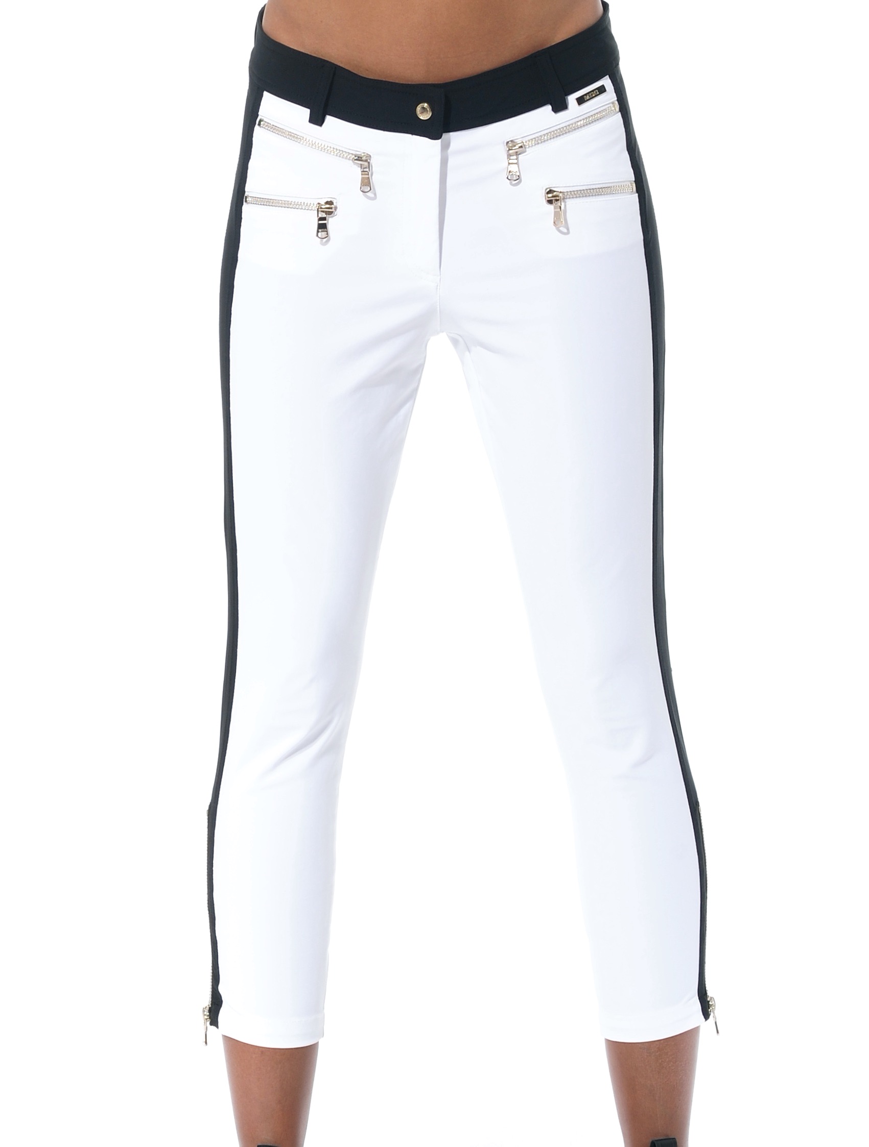 4way stretch double zip cropped pants white/black 