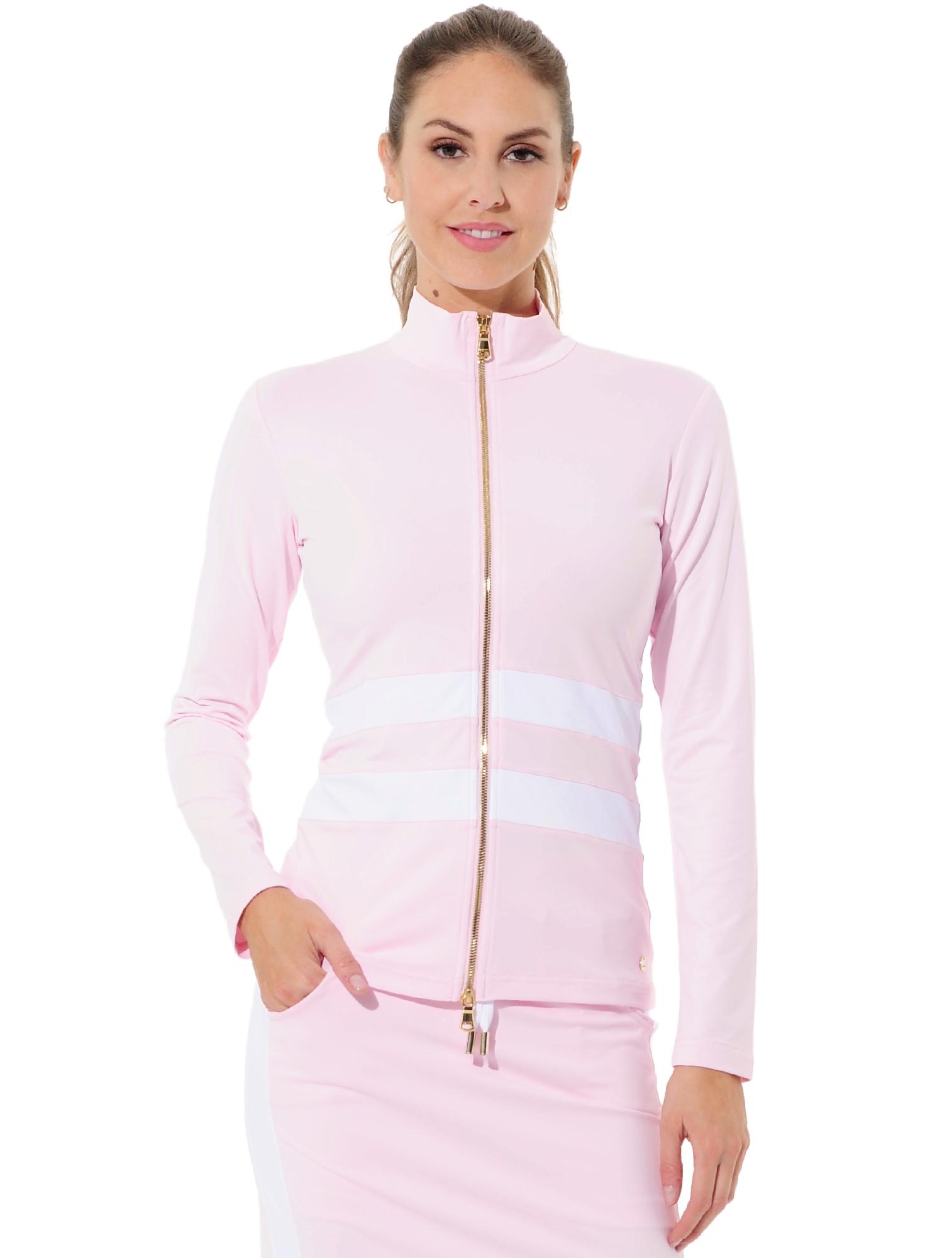 Jersey Shiny Gold Full Zip Midlayer macaron/white