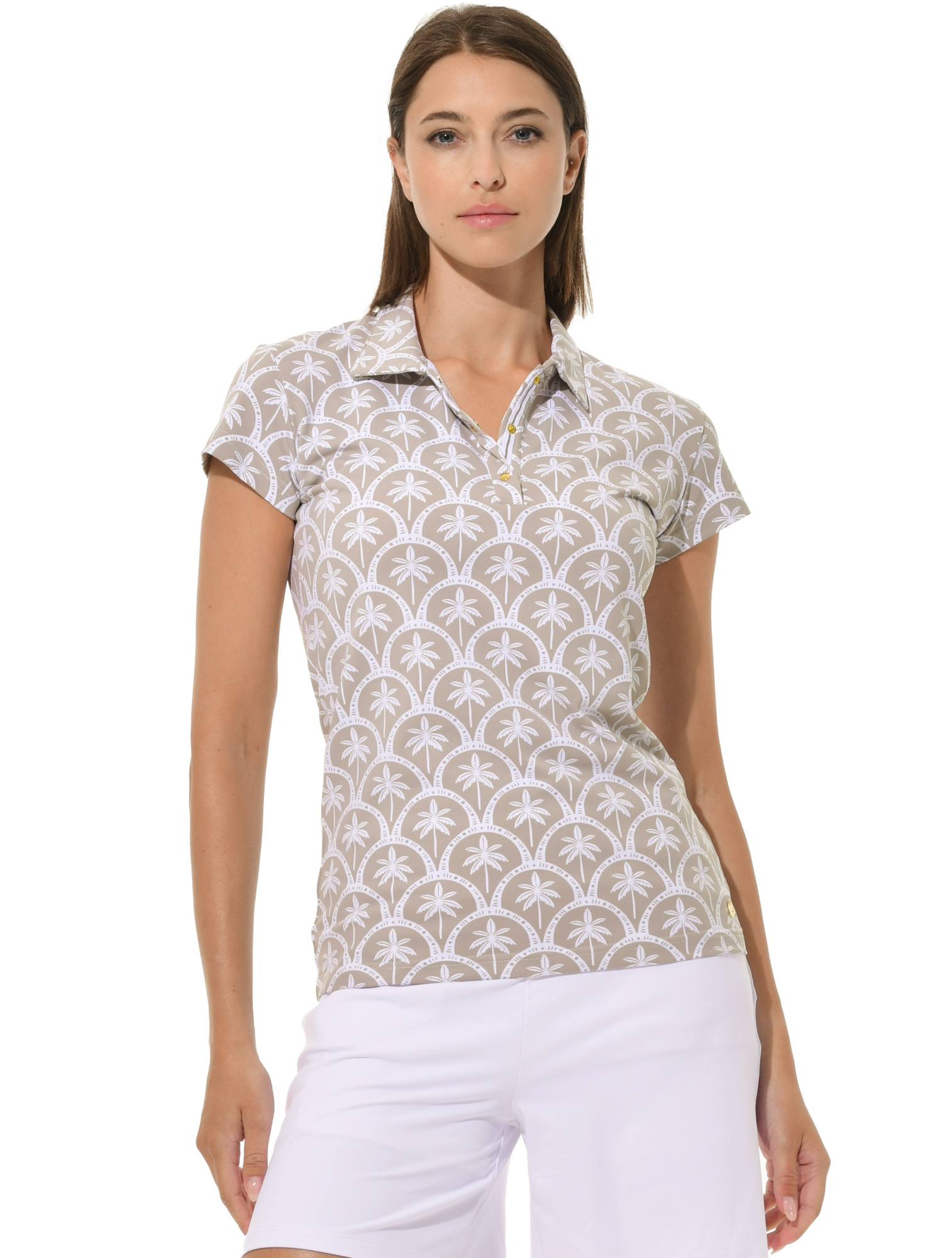 Barbados Print Golf Poloshirt light taupe
