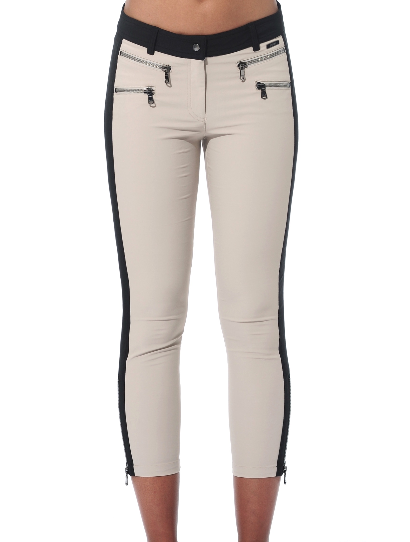 4way stretch double zip cropped pants light taupe/black 