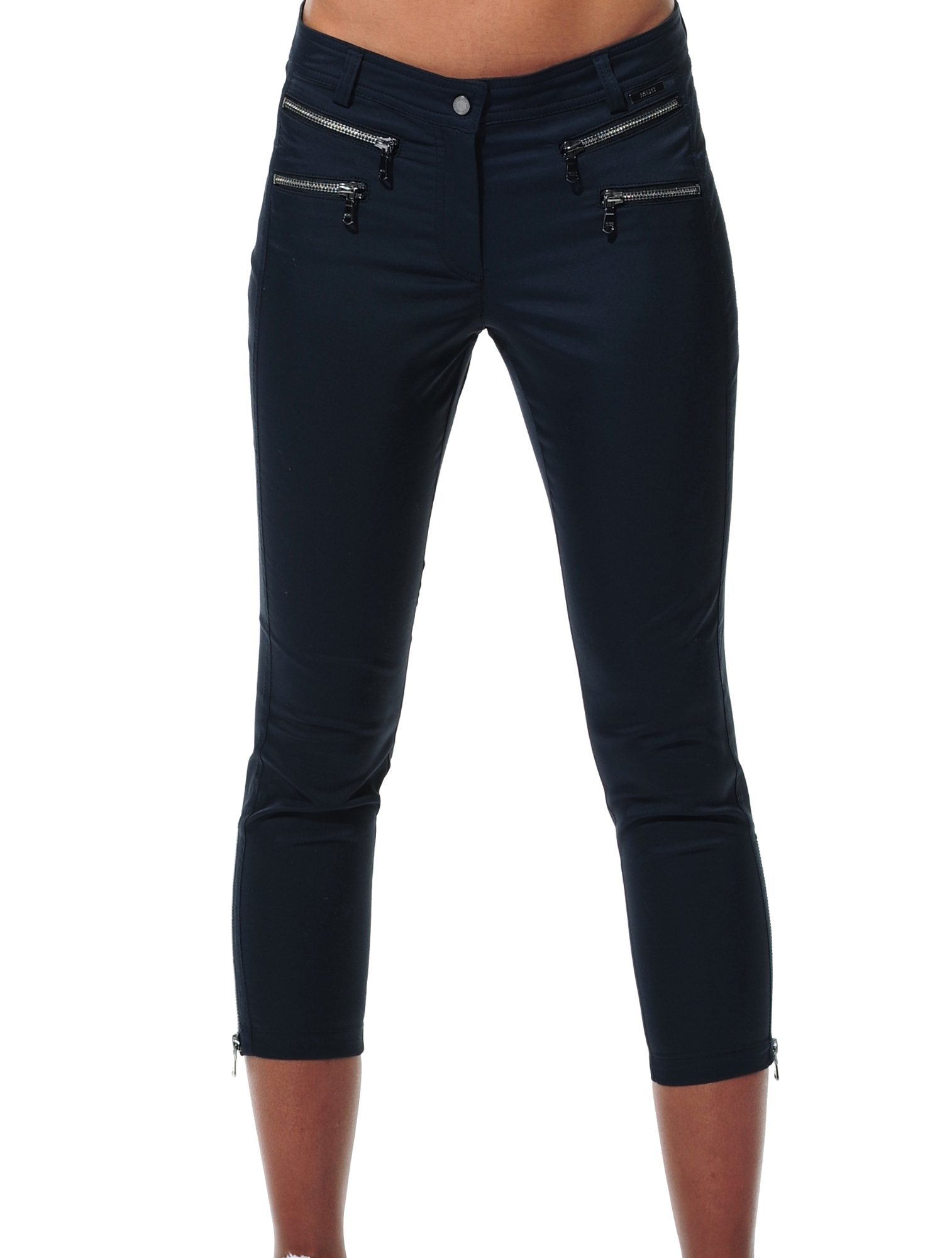 Shiny Stretch Double Zip Cropped Pants night blue