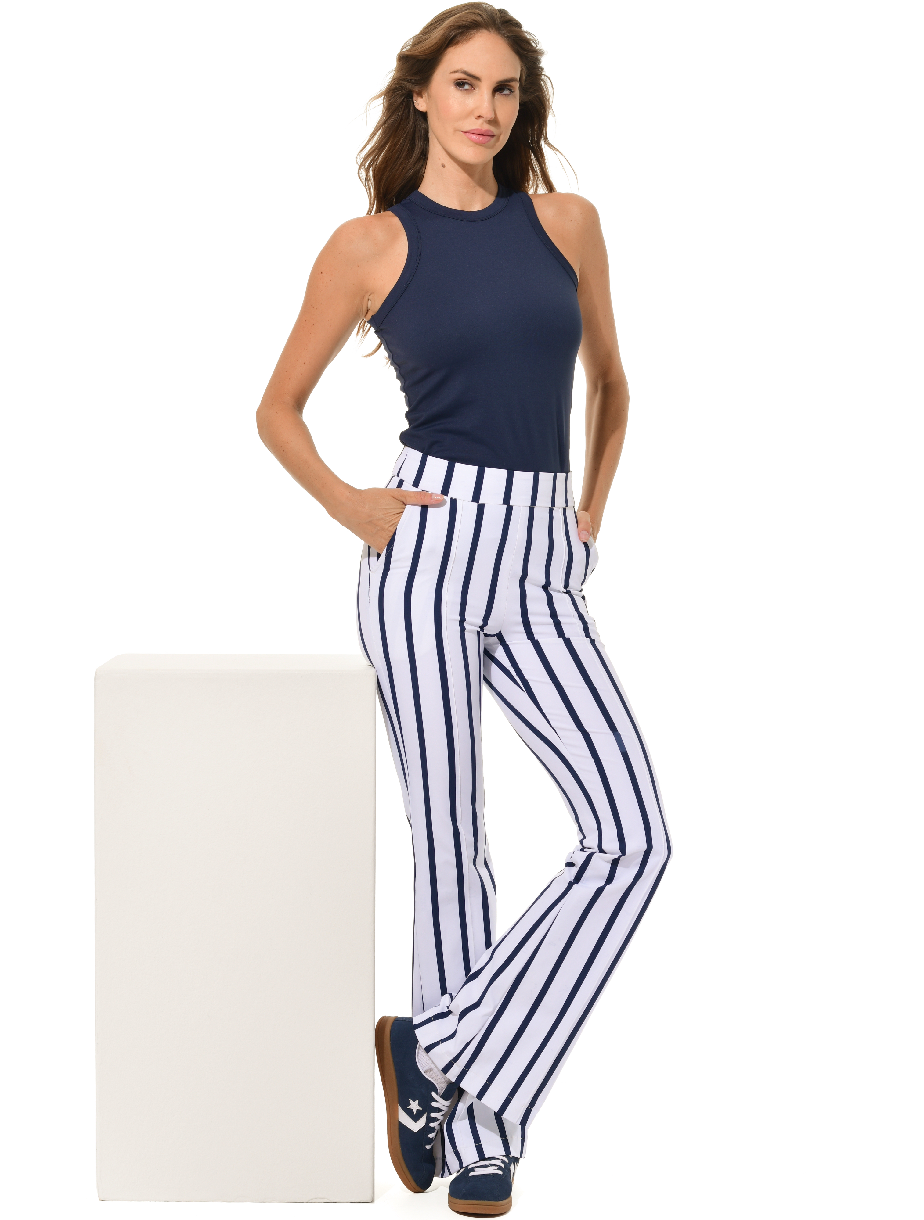 Riviera Print Flared Pants navy