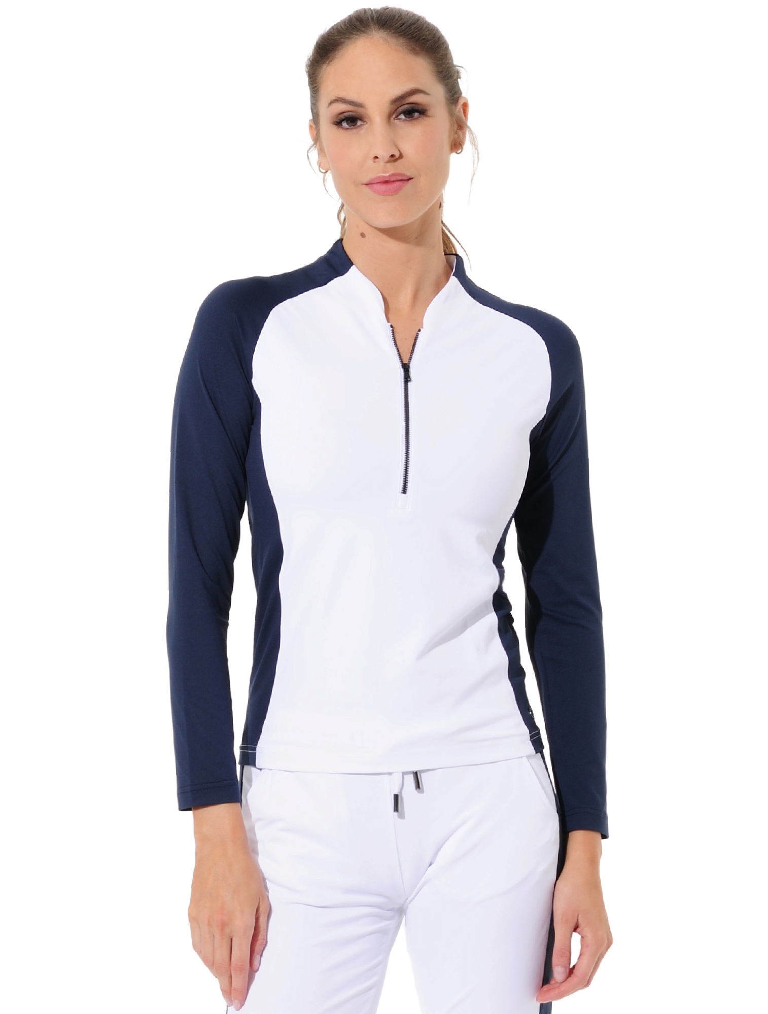 Jersey zip polo shirt white/navy 