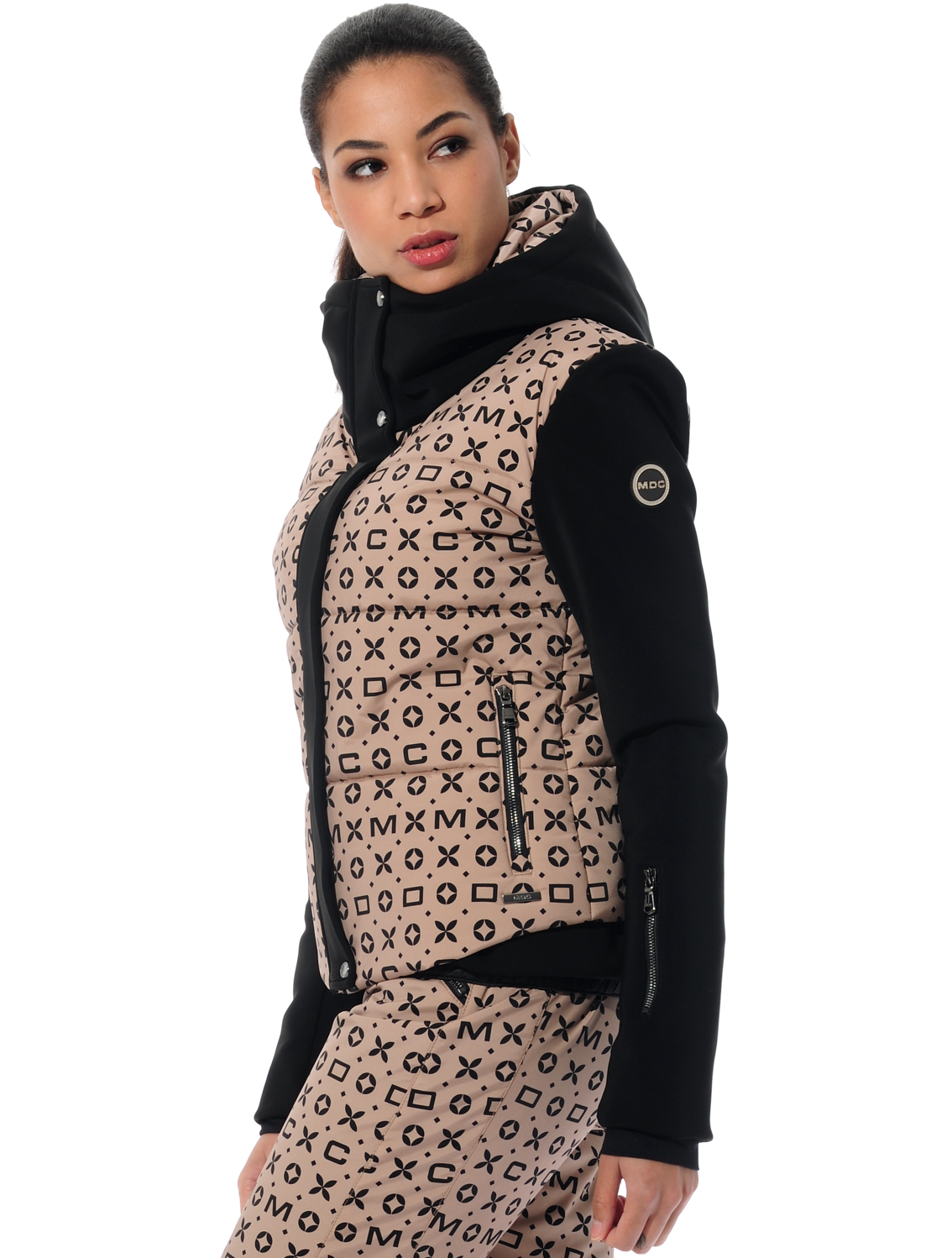 Stretch Print Skijacke taupe/black