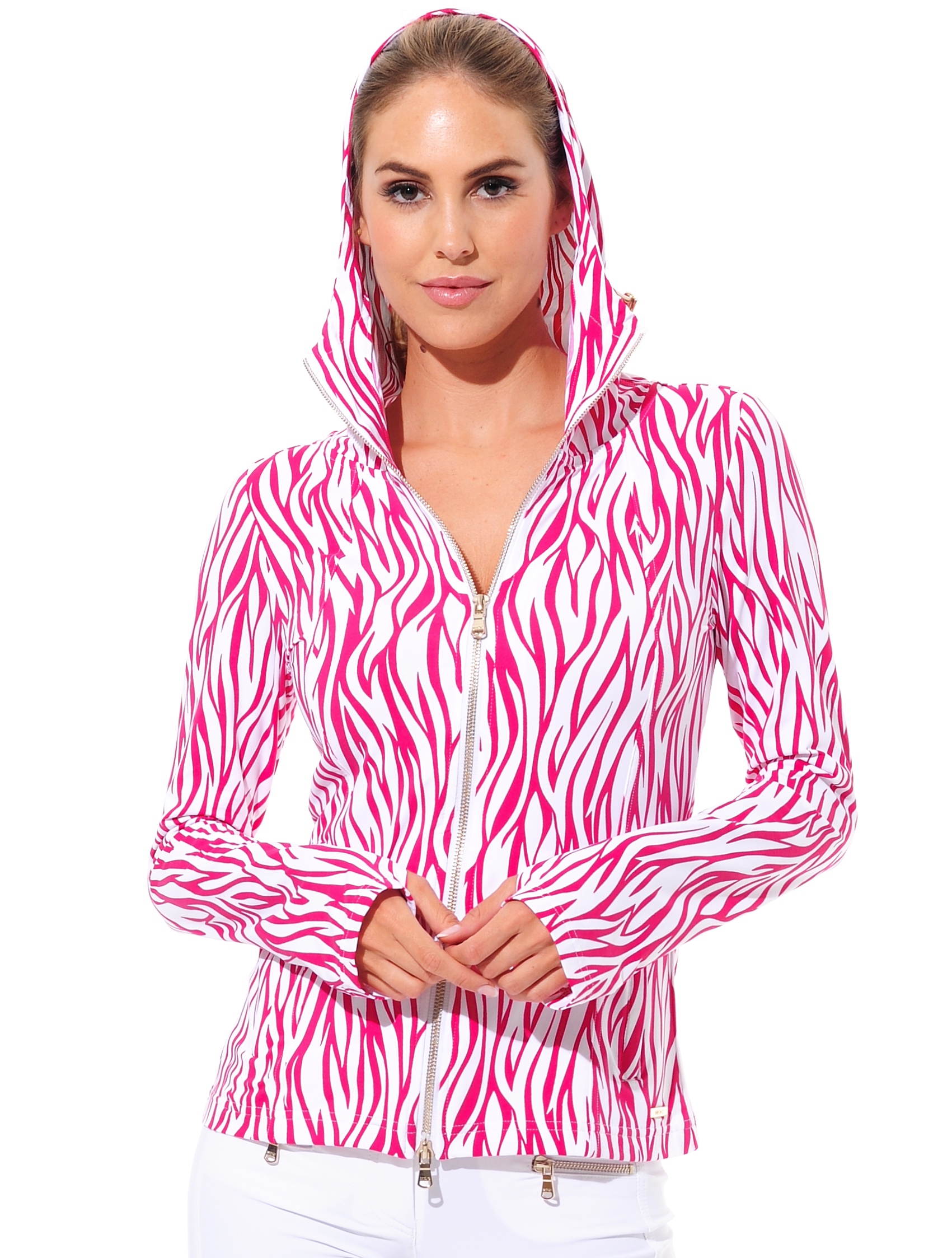 Zebra Skin Print Hoodie flamingo