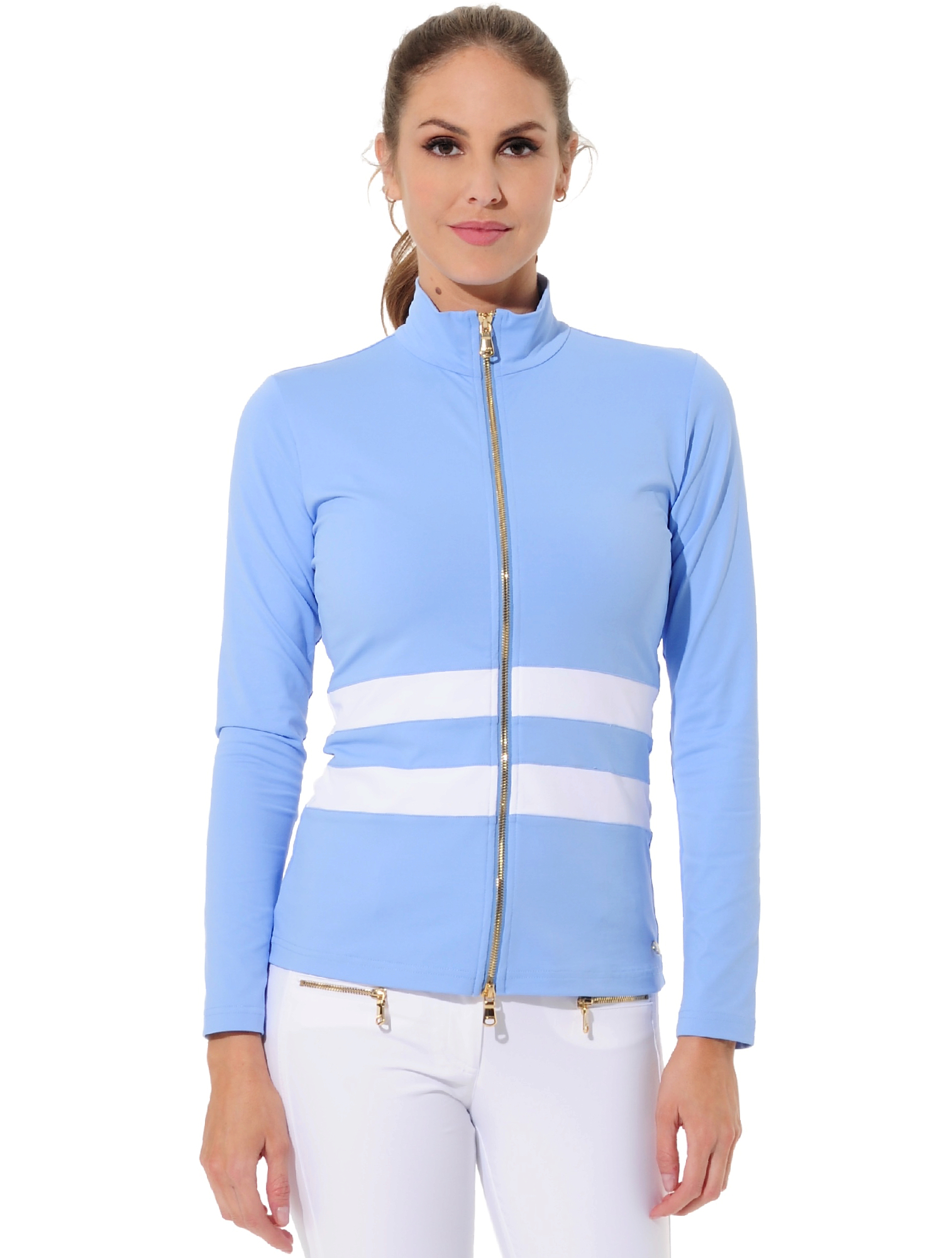 Jersey Shiny Gold Full Zip Midlayer baby blue/white