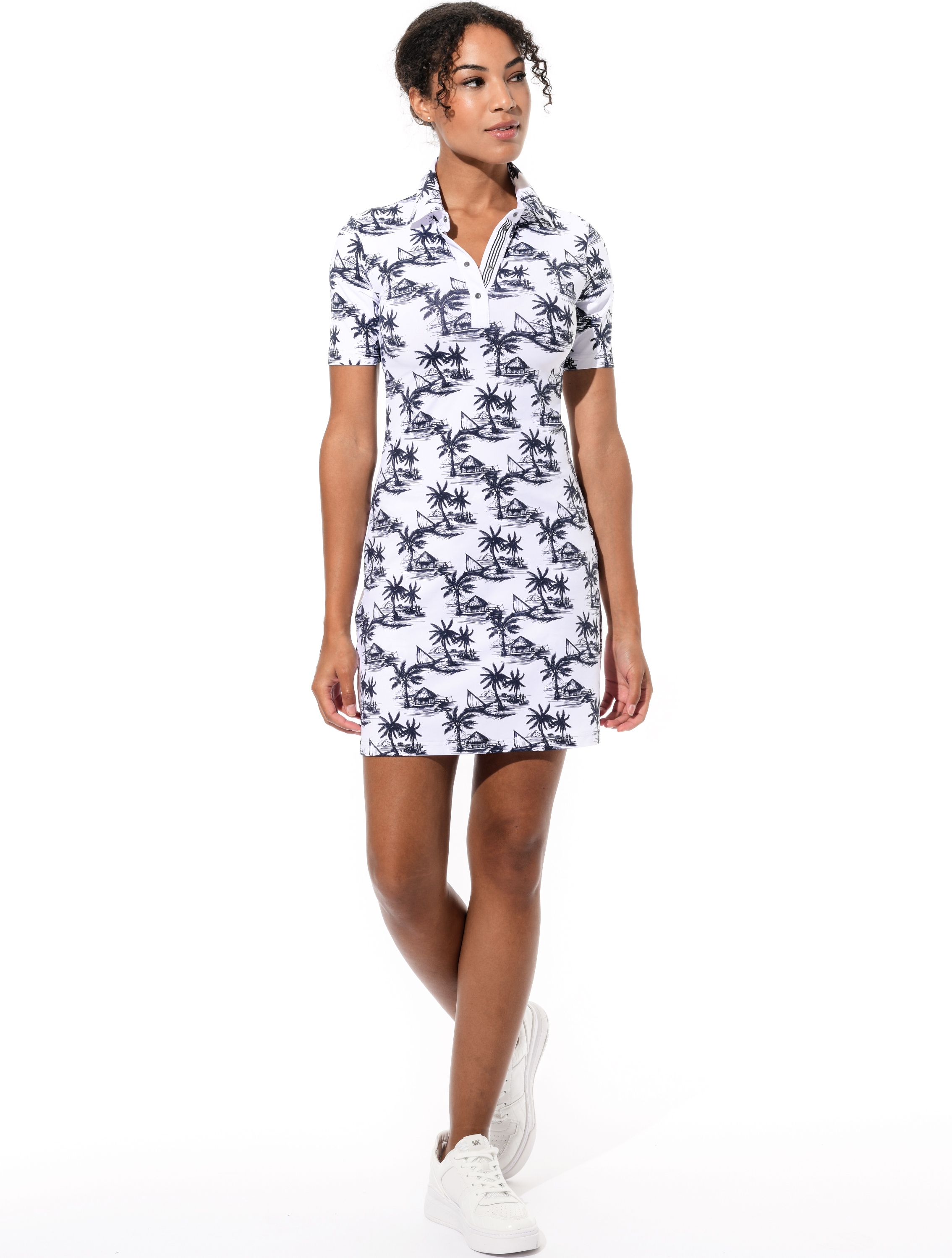 Seaside print polo dress night blue 