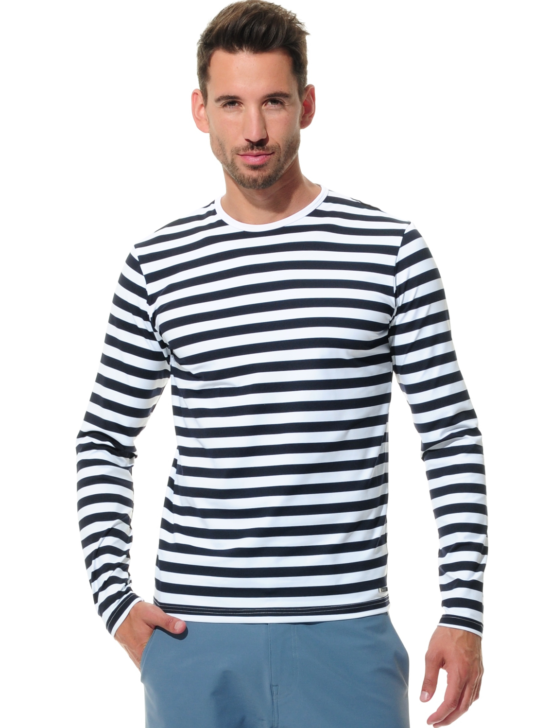 Stripe longsleeve shirt night blue/white 