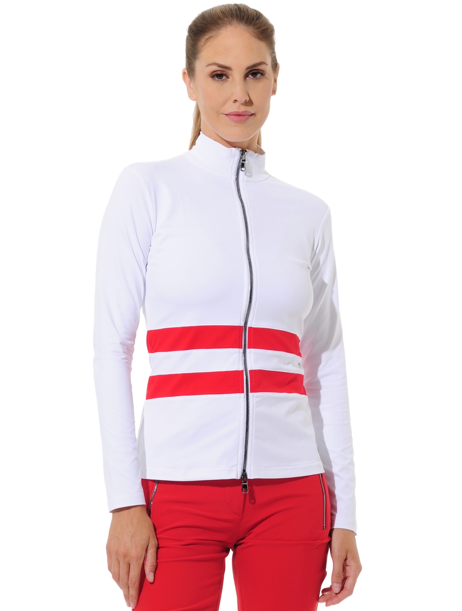 Jersey full zip midlayer white/red