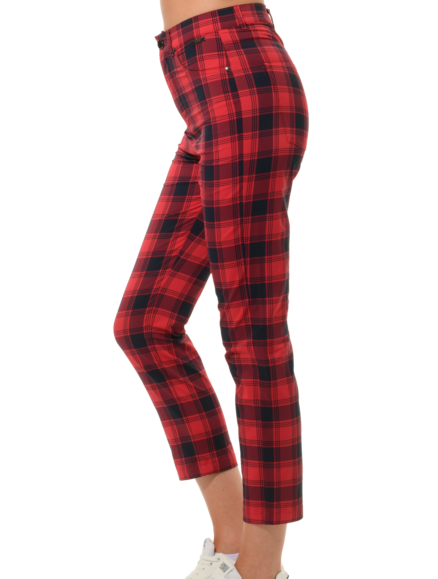 Glencheck Jacquard high waist ankle pants red 