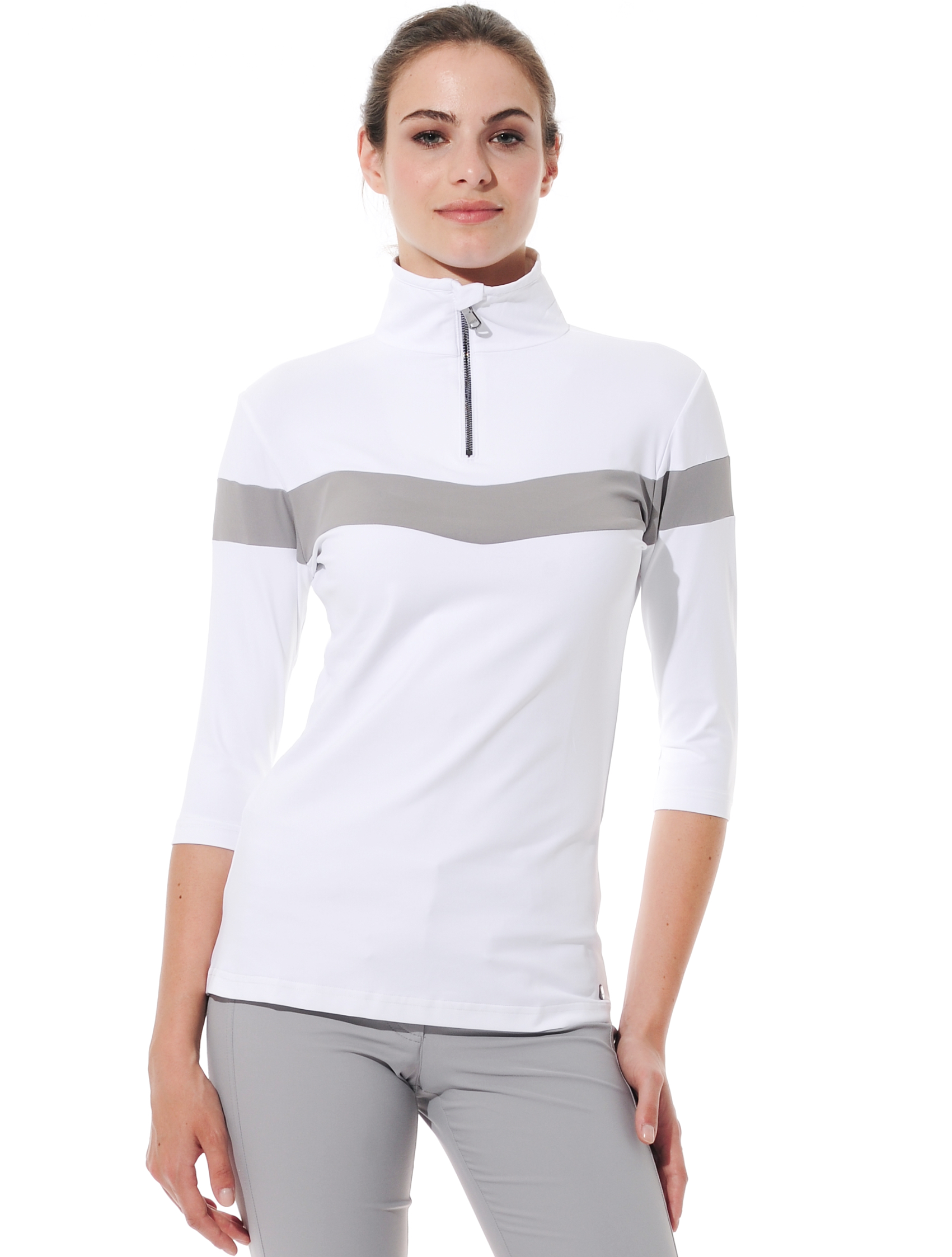 Meryl zip polo shirt white/grey 