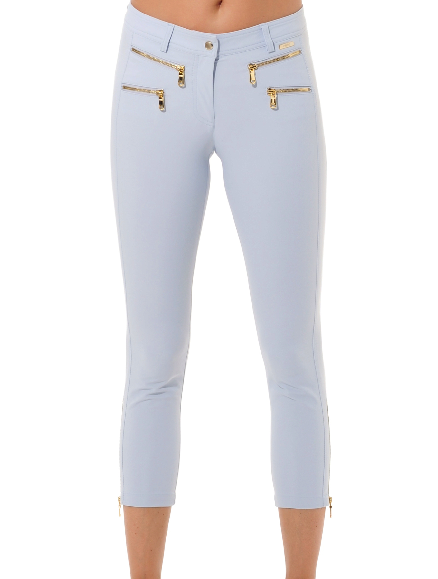 4way Stretch Shiny Gold Double Zip Cropped Pants cloud