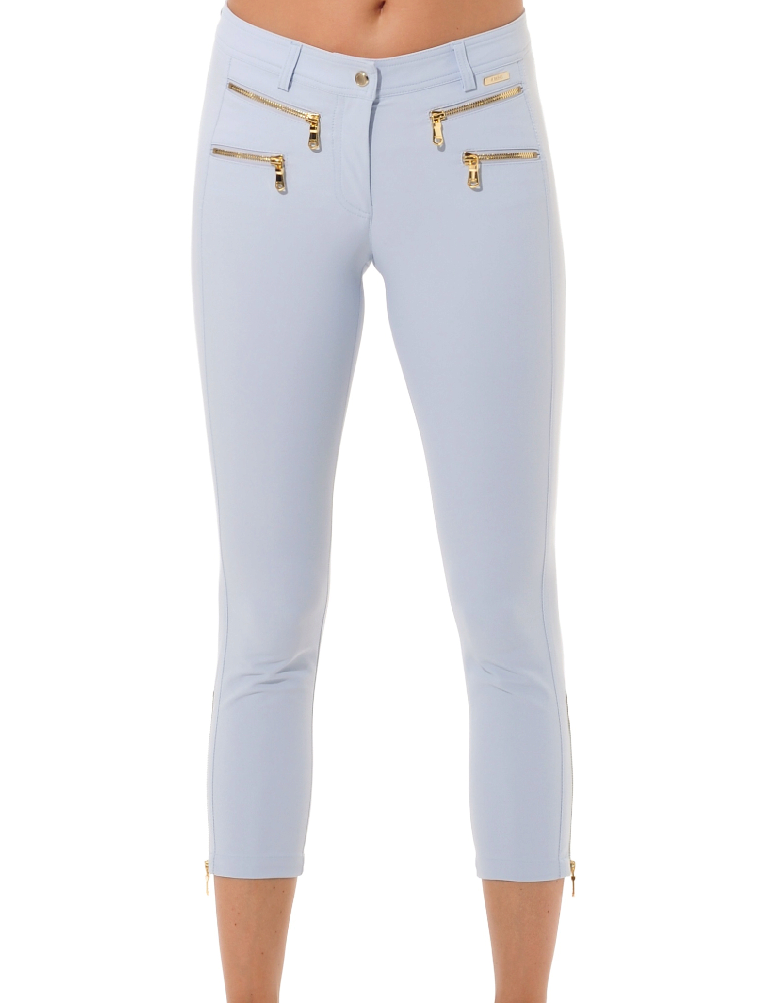 4way stretch shiny gold double zip cropped pants cloud 