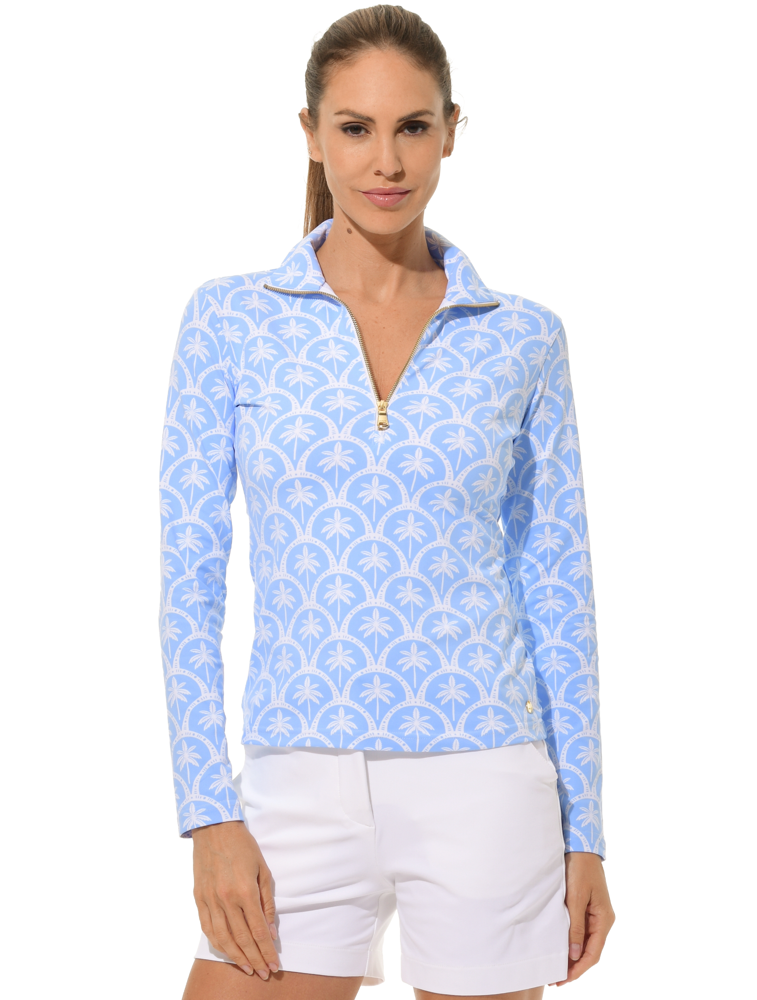 Barbados Print Zip Longsleeve baby blue