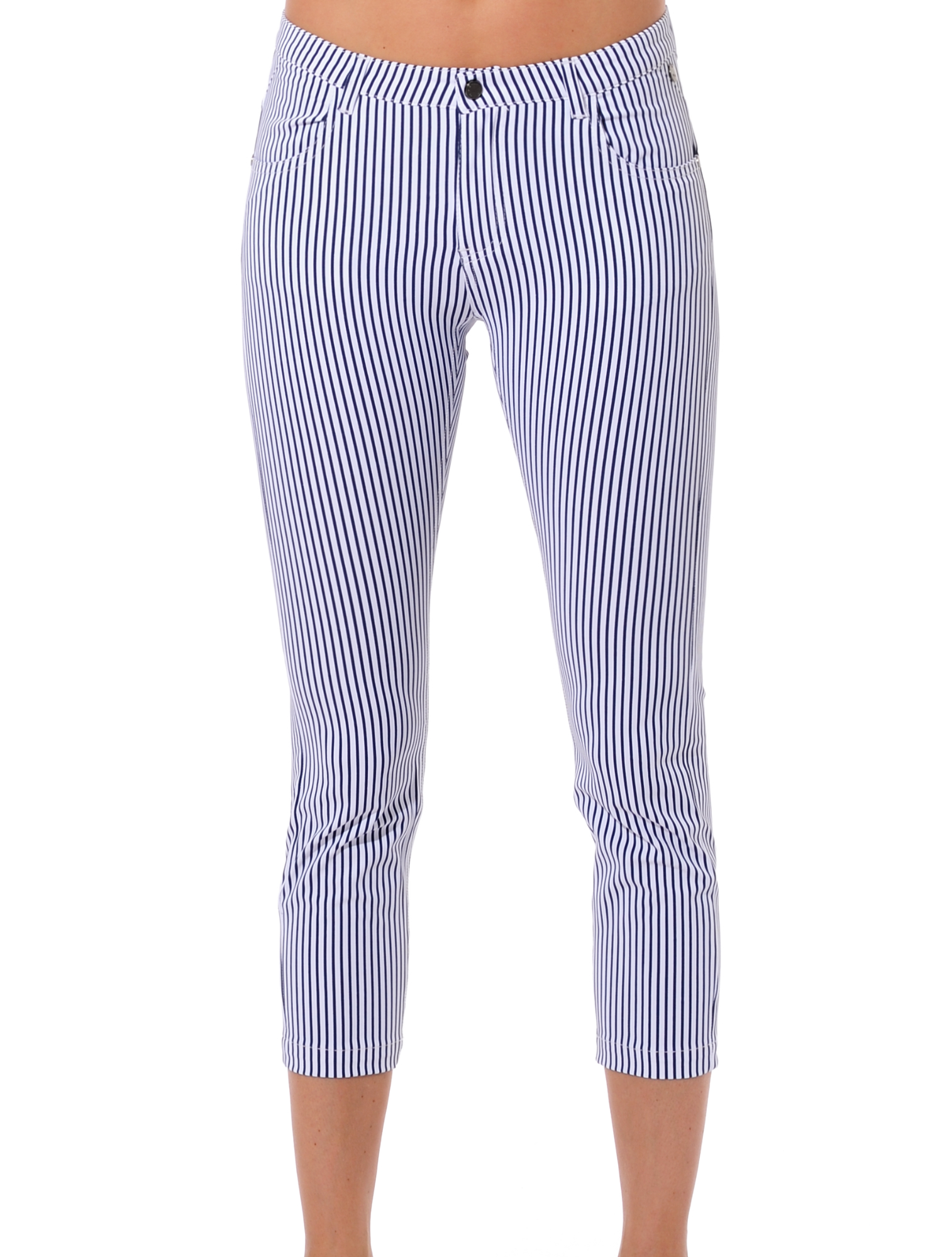 Pinstripes print cropped pants navy 