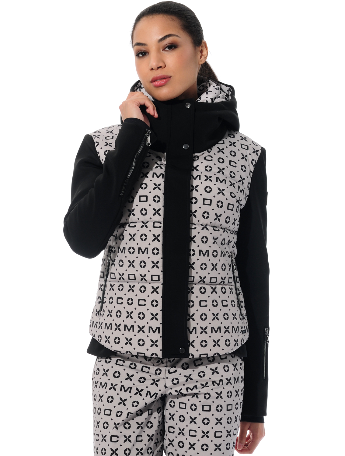 stretch print ski jacket grey/black 