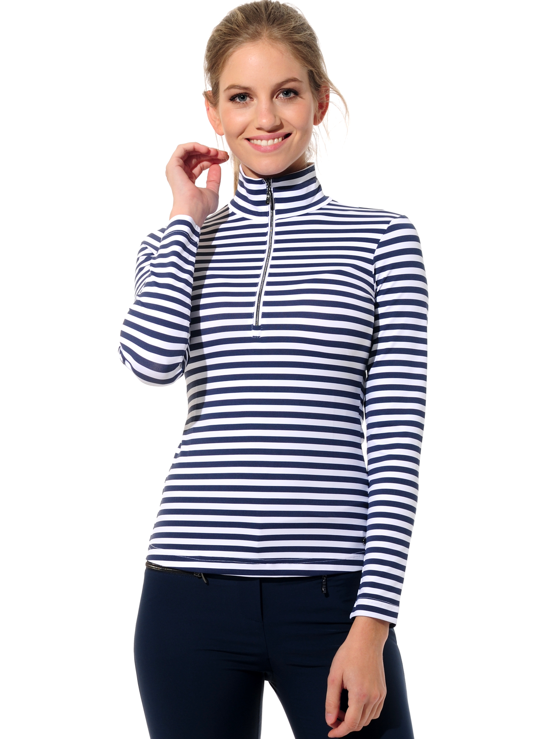 Striped print zip longsleeve navy 