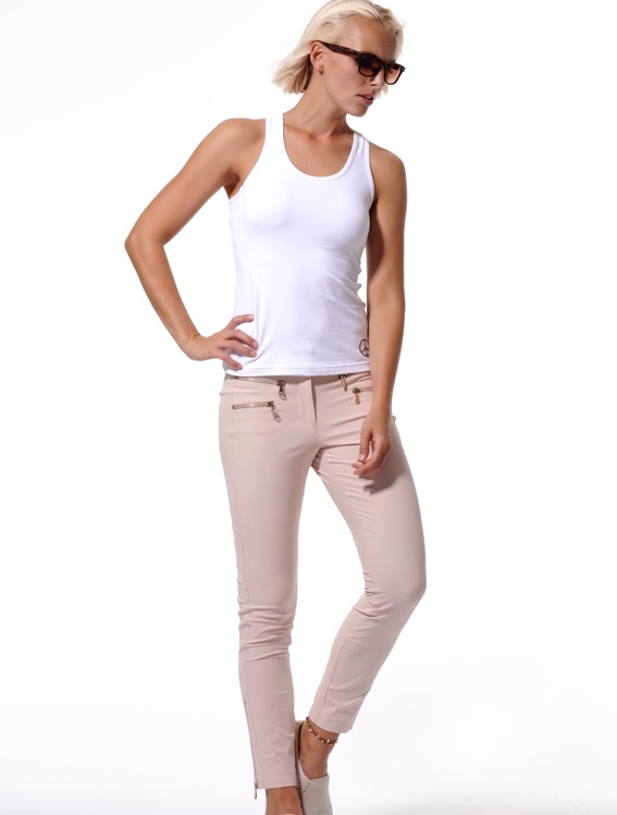 4way stretch double zip ankle pants pearl 