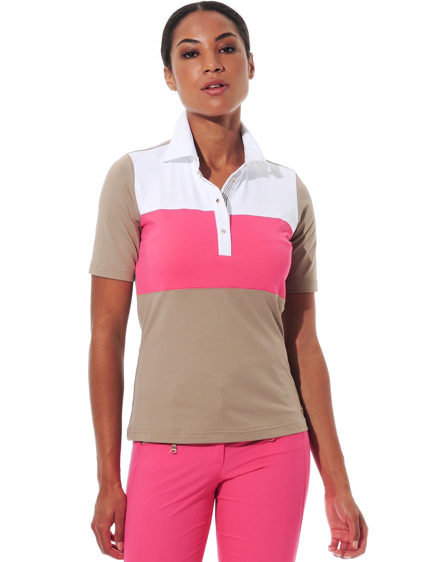 Meryl polo shirt taupe/flamingo 