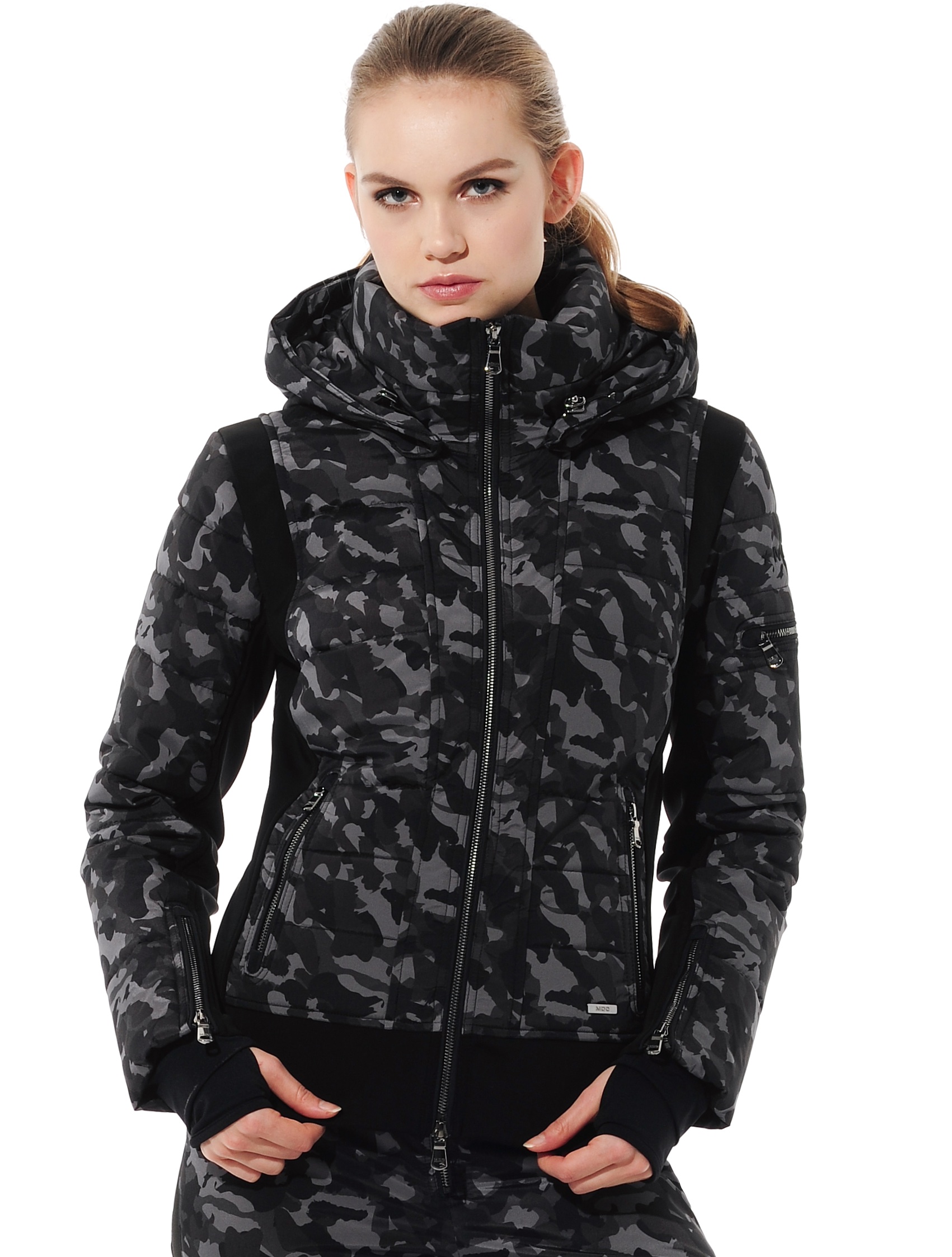 stretch print ski jacket camouflage black 