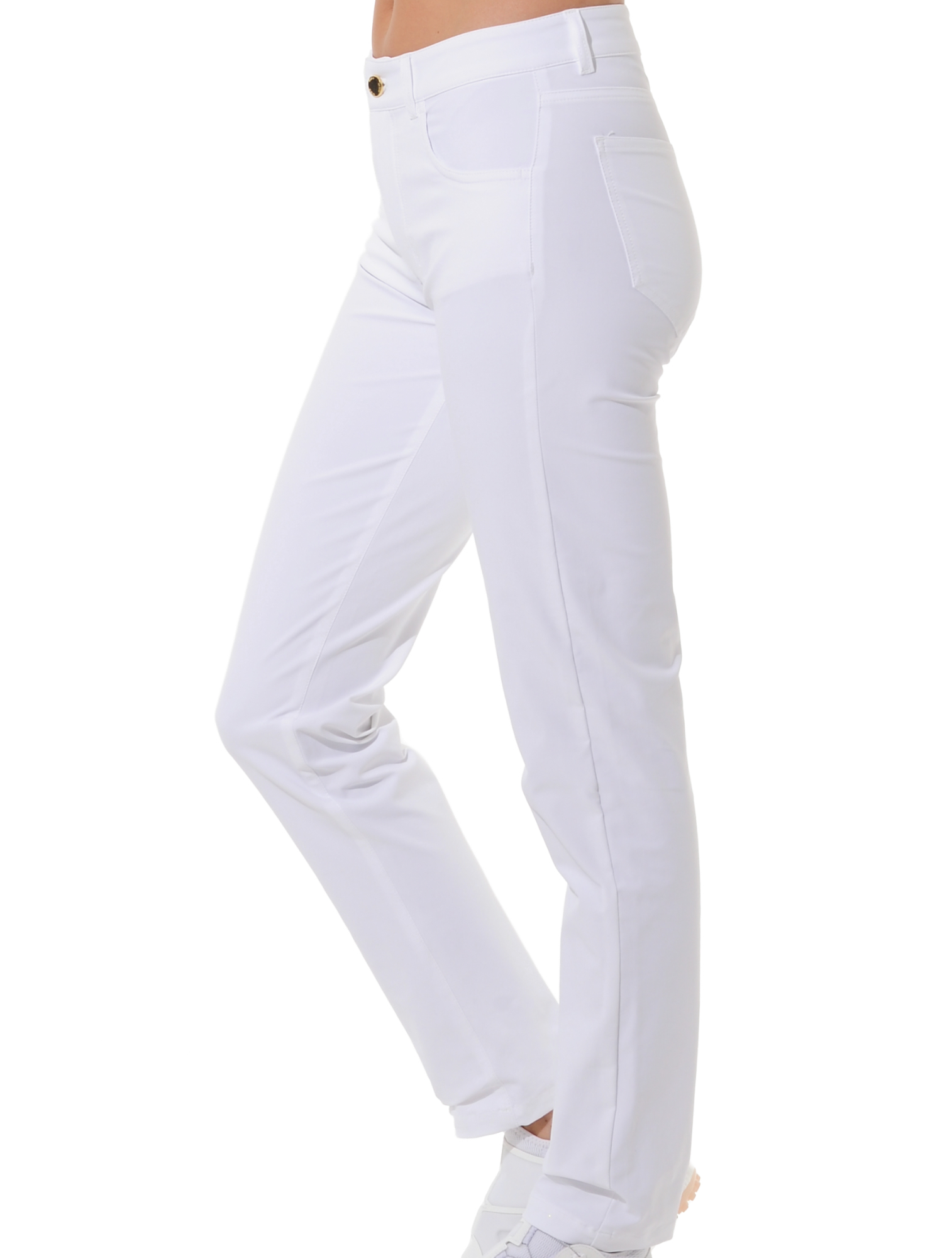 4way stretch long straight cut pants white