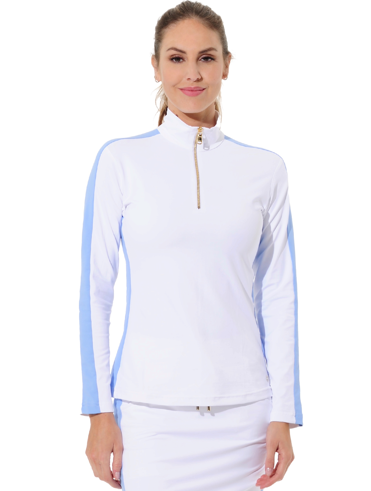 Jersey zip longsleeve white/baby blue 