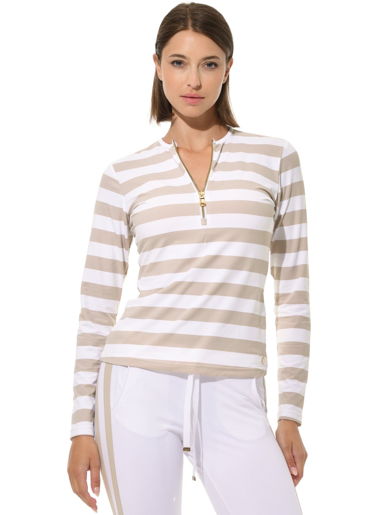 Yachting Print Zip Longsleeve light taupe