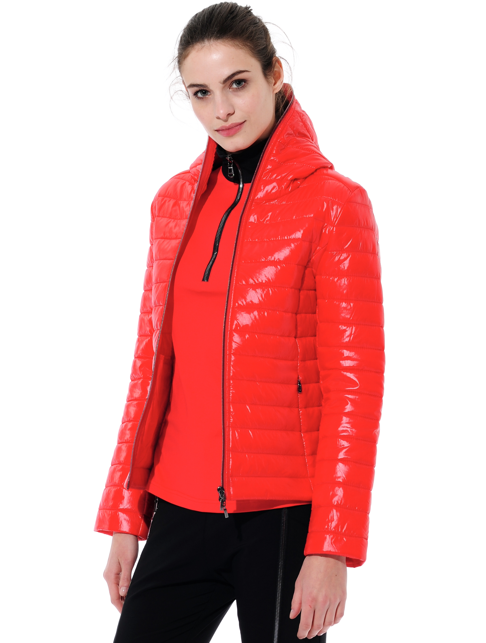 shiny puffer jacket red 