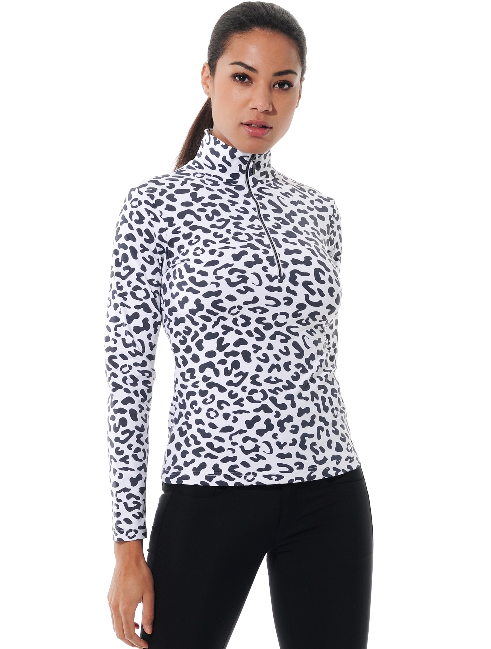 Jaguar print zip longsleeve white/black 