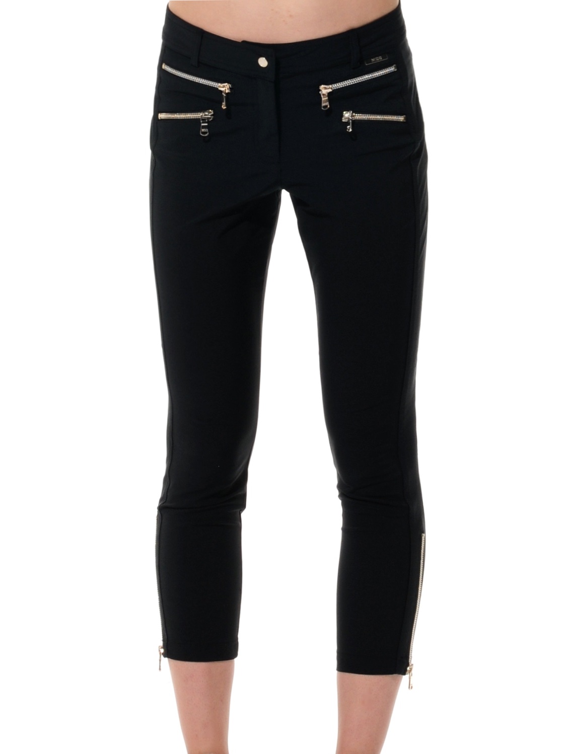 Shiny Stretch Double Zip Cropped Pants black