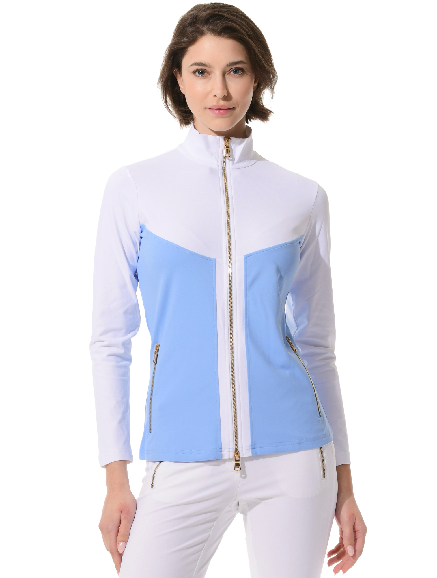 Jersey full zip midlayer baby blue/white