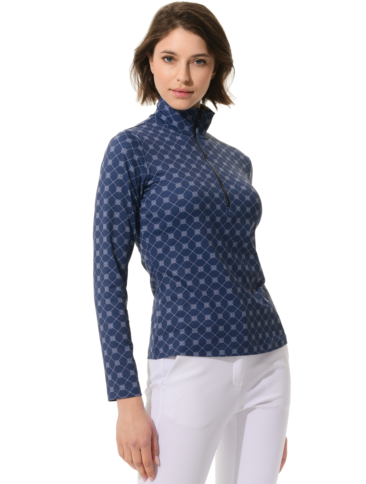 Vintage print zip longsleeve navy