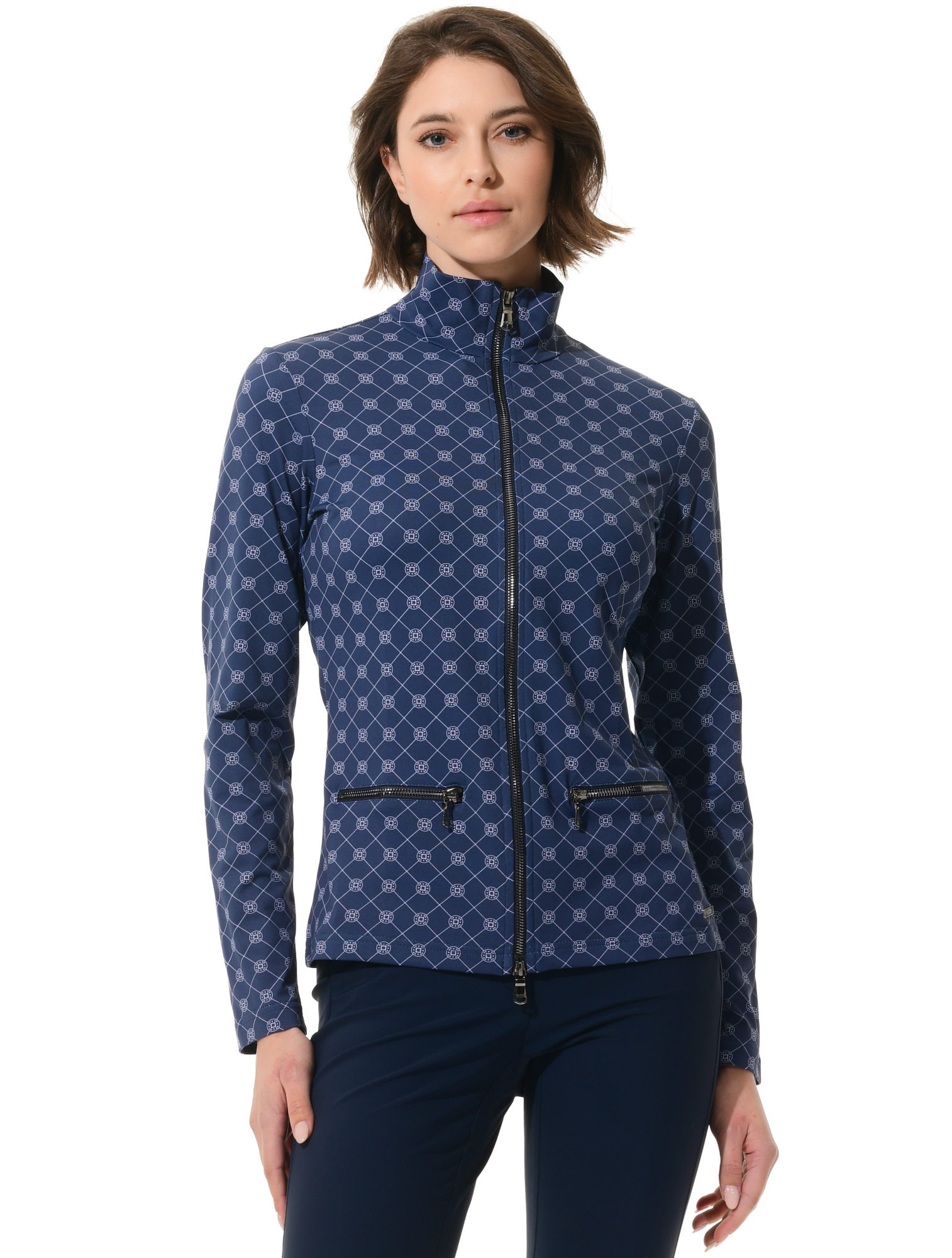 Vintage print full zip midlayer navy