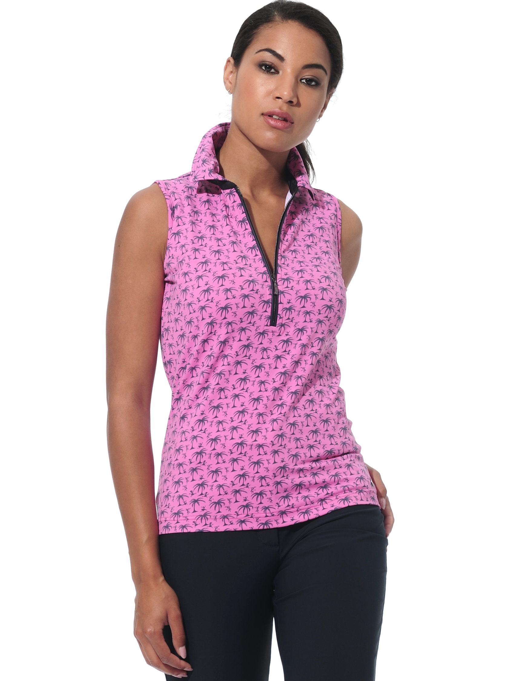 Palm Trees print polo shirt fuchsia/night blue 