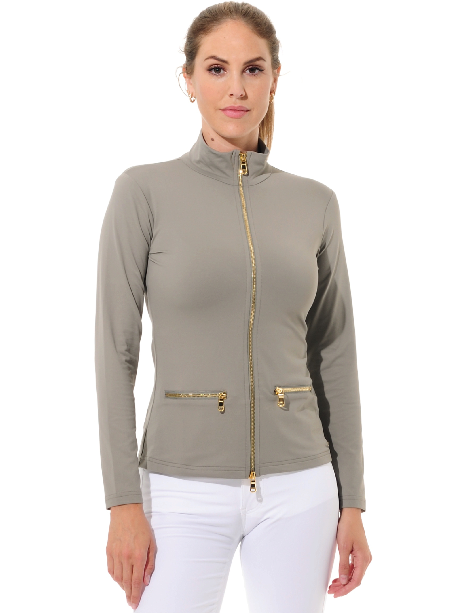 Jersey Shiny Gold Full Zip Midlayer jade